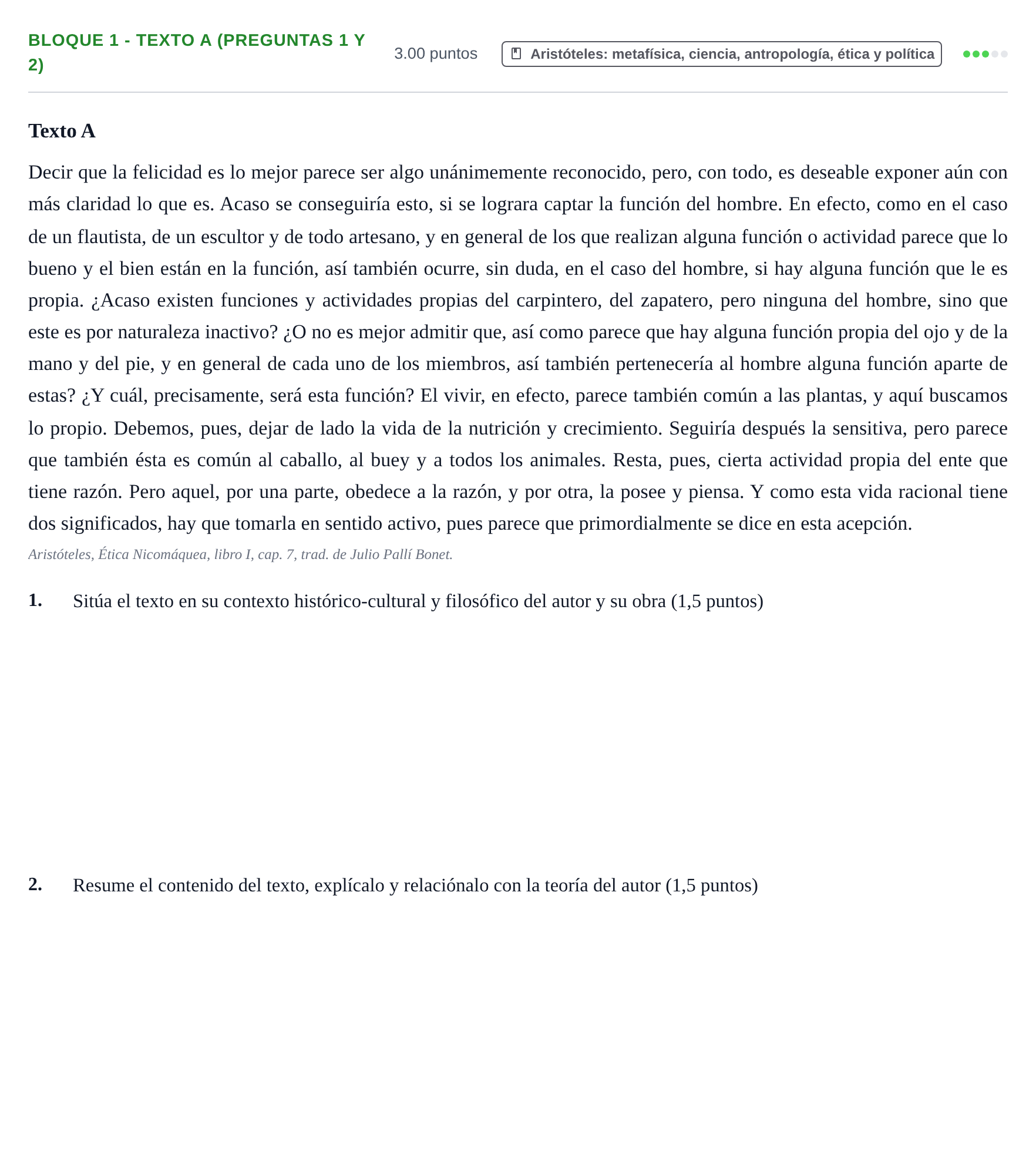 Enunciado: Bloque 1 - Texto A (Preguntas 1 y 2) · Historia de la Filosofía PAU La Rioja Extraordinaria 2024