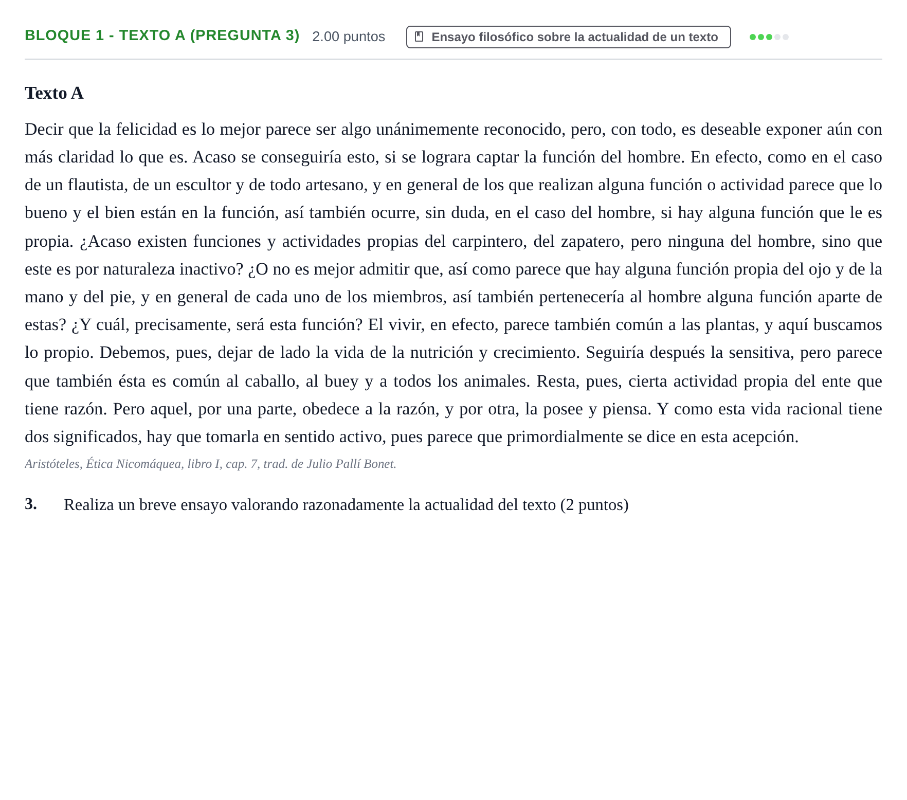 Enunciado: Bloque 1 - Texto A (Pregunta 3) · Historia de la Filosofía PAU La Rioja Extraordinaria 2024