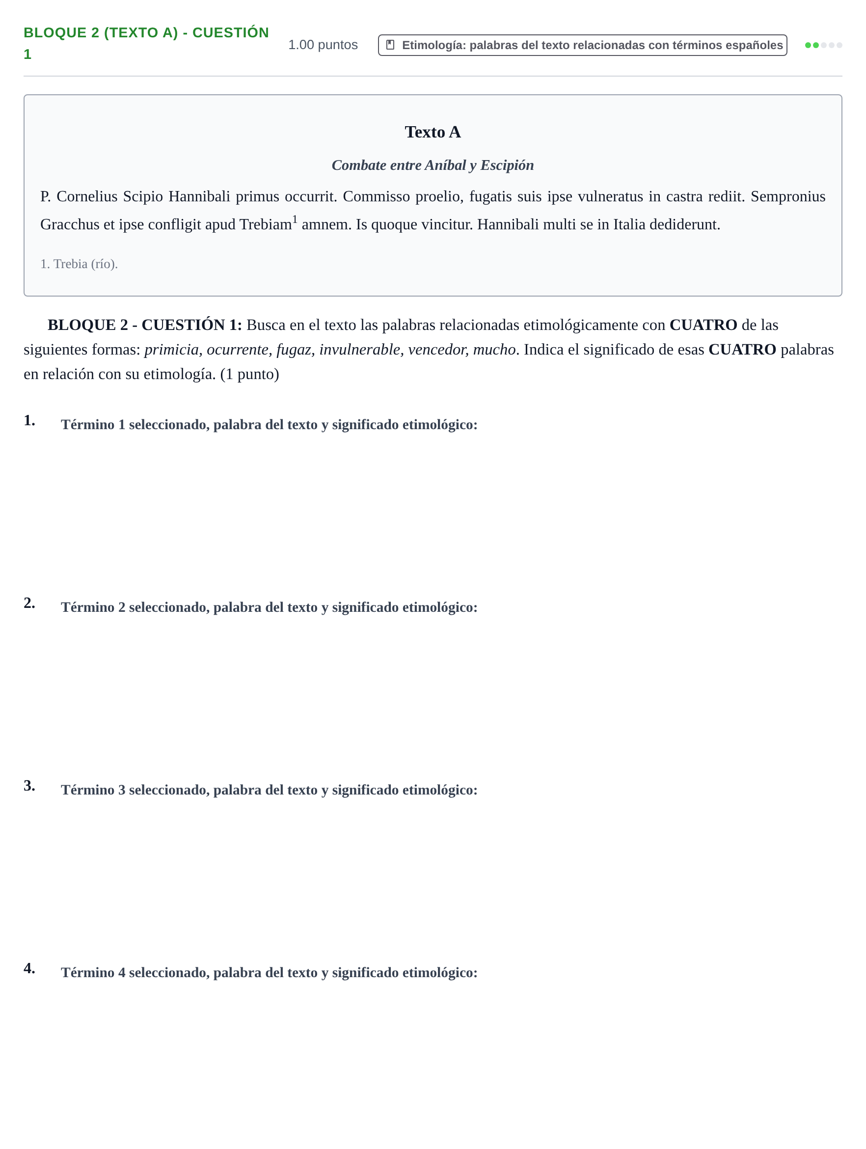 Enunciado: Bloque 2 (Texto A) - Cuestión 1 · Latín II PAU La Rioja Ordinaria 2024