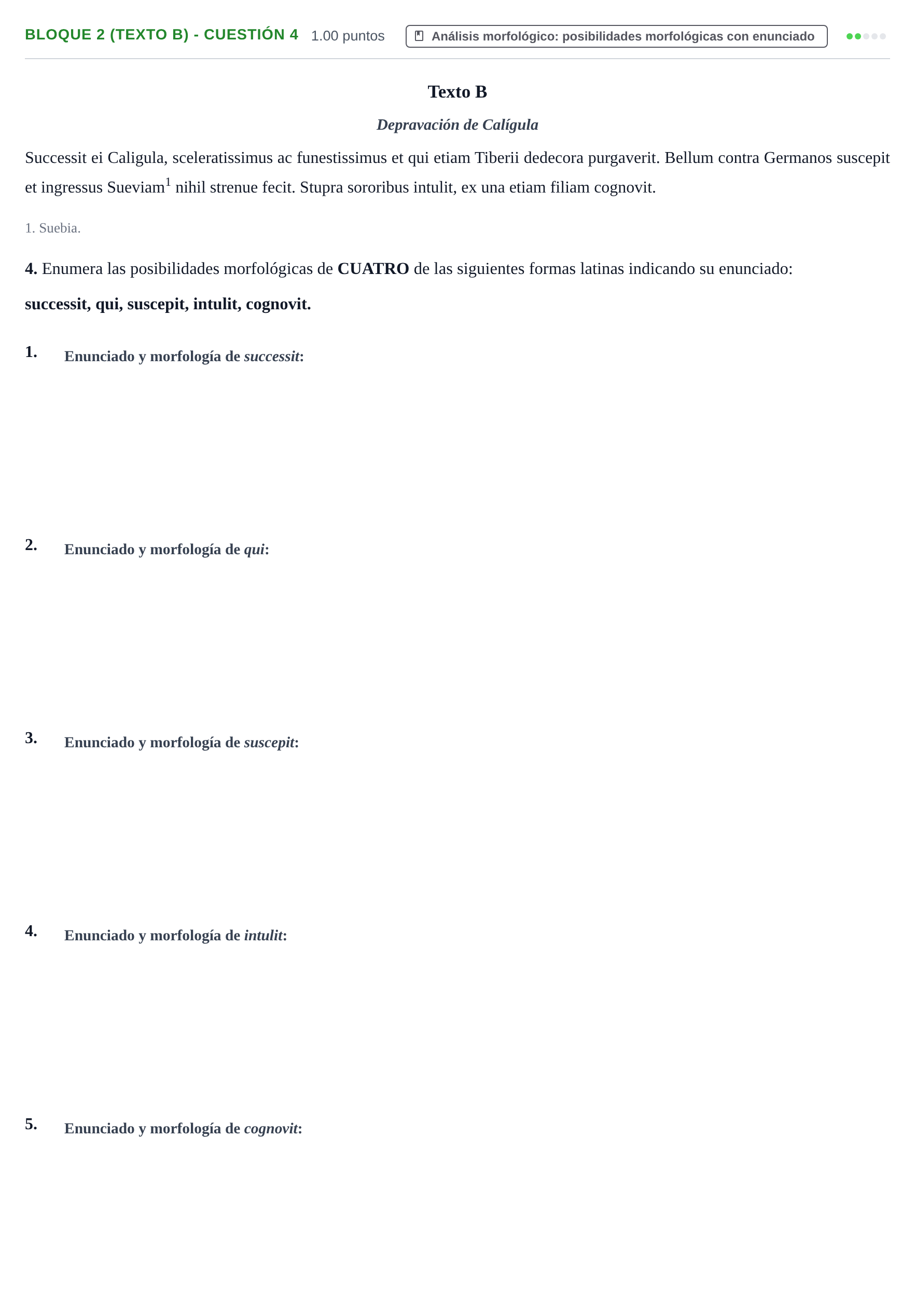 Enunciado: Bloque 2 (Texto B) - Cuestión 4 · Latín II PAU La Rioja Ordinaria 2024