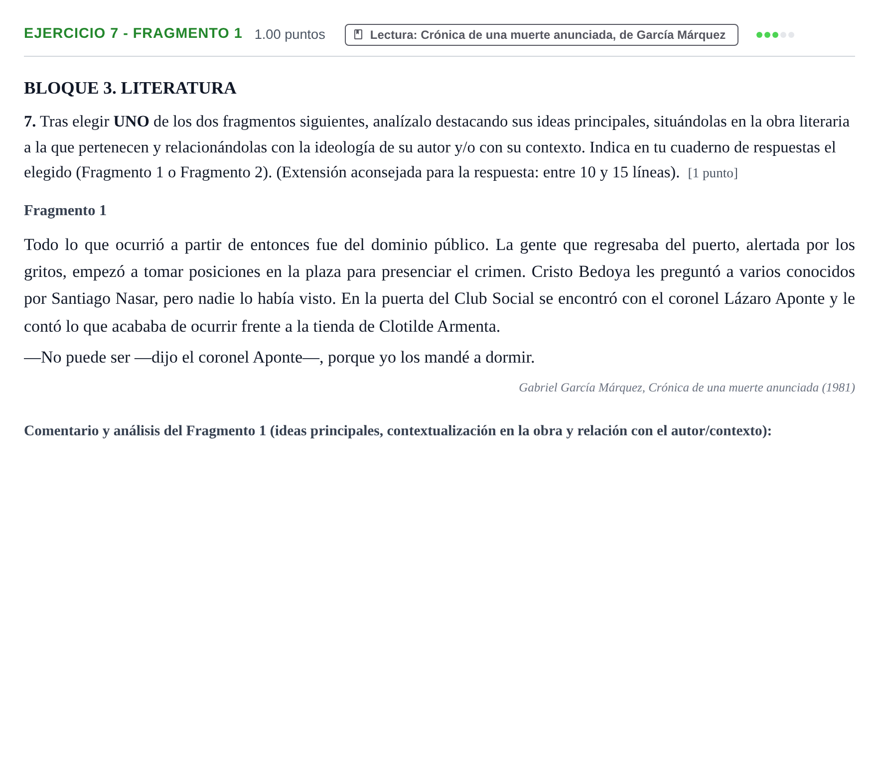 Enunciado: Ejercicio 7 - Fragmento 1 · Lengua Castellana y Literatura II PAU La Rioja Extraordinaria 2024
