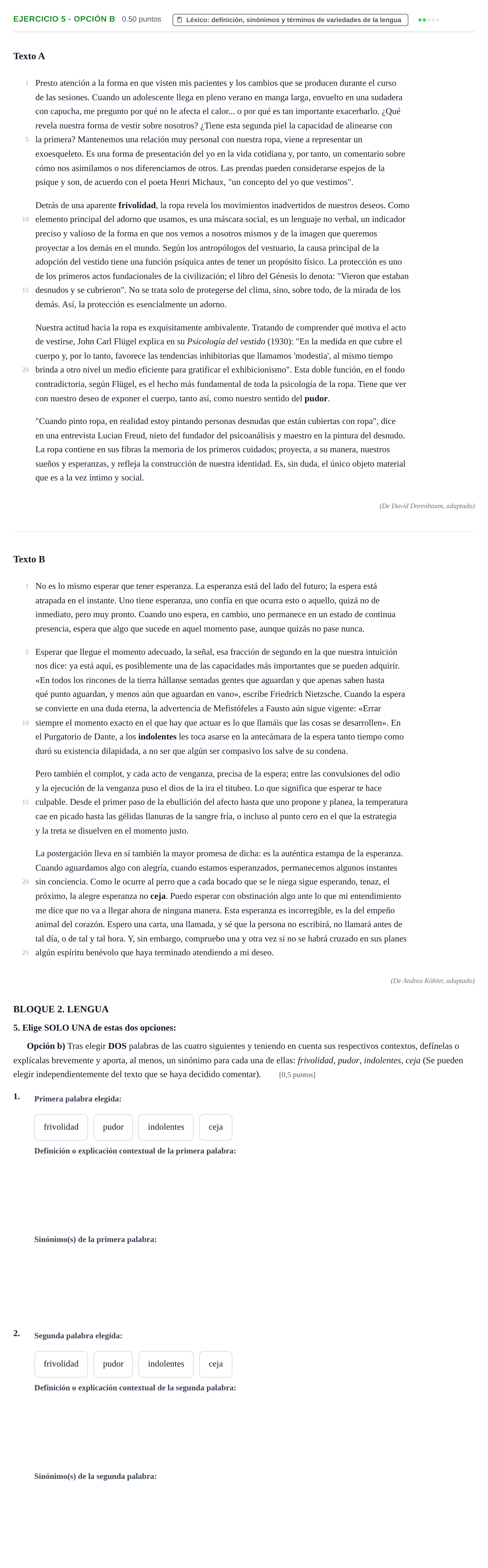 Enunciado: Ejercicio 5 - Opción b · Lengua Castellana y Literatura II PAU La Rioja Ordinaria 2024