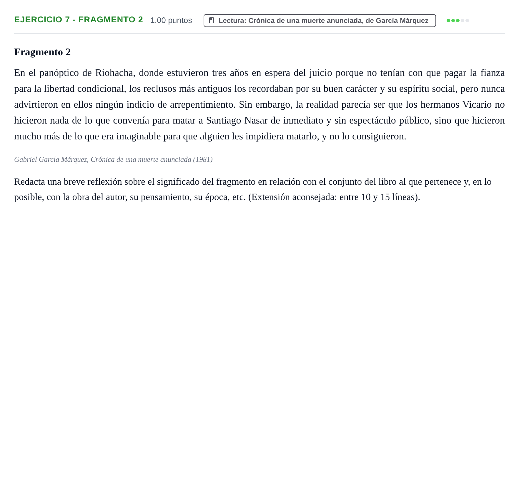 Enunciado: Ejercicio 7 - Fragmento 2 · Lengua Castellana y Literatura II PAU La Rioja Ordinaria 2024