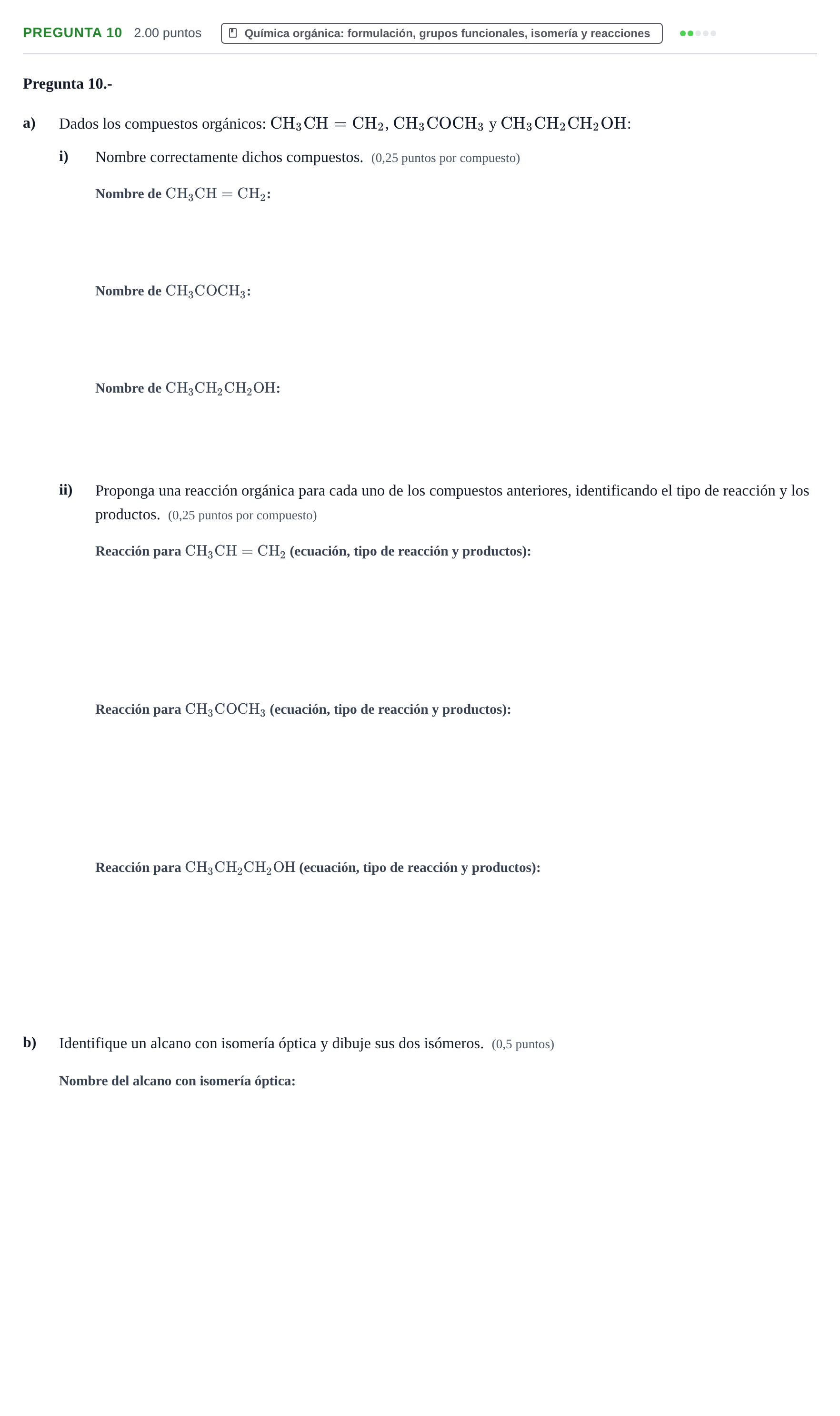 Enunciado: Pregunta 10 · Química PAU La Rioja Extraordinaria 2024
