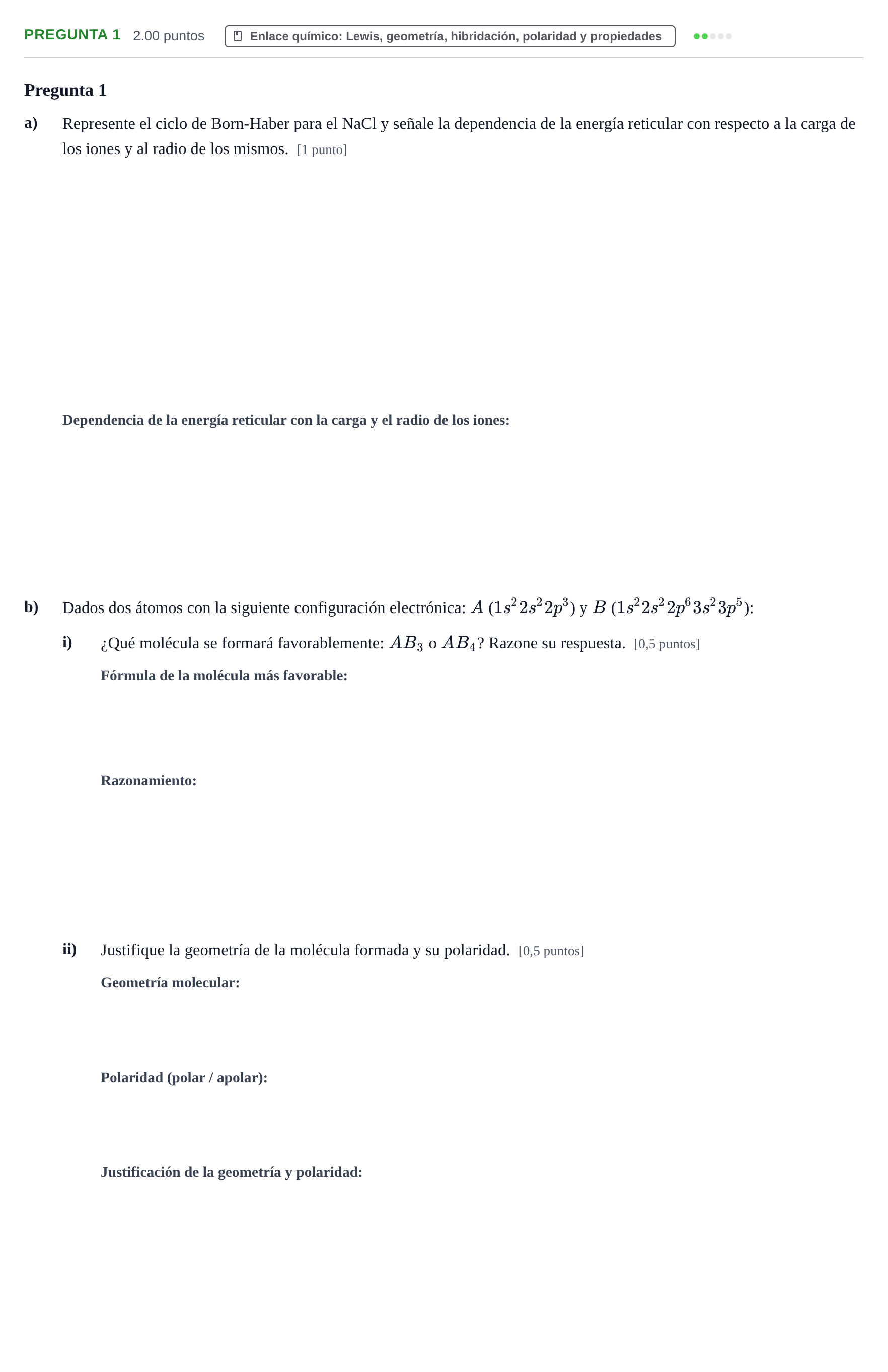 Enunciado: Pregunta 1 · Química PAU La Rioja Extraordinaria 2024
