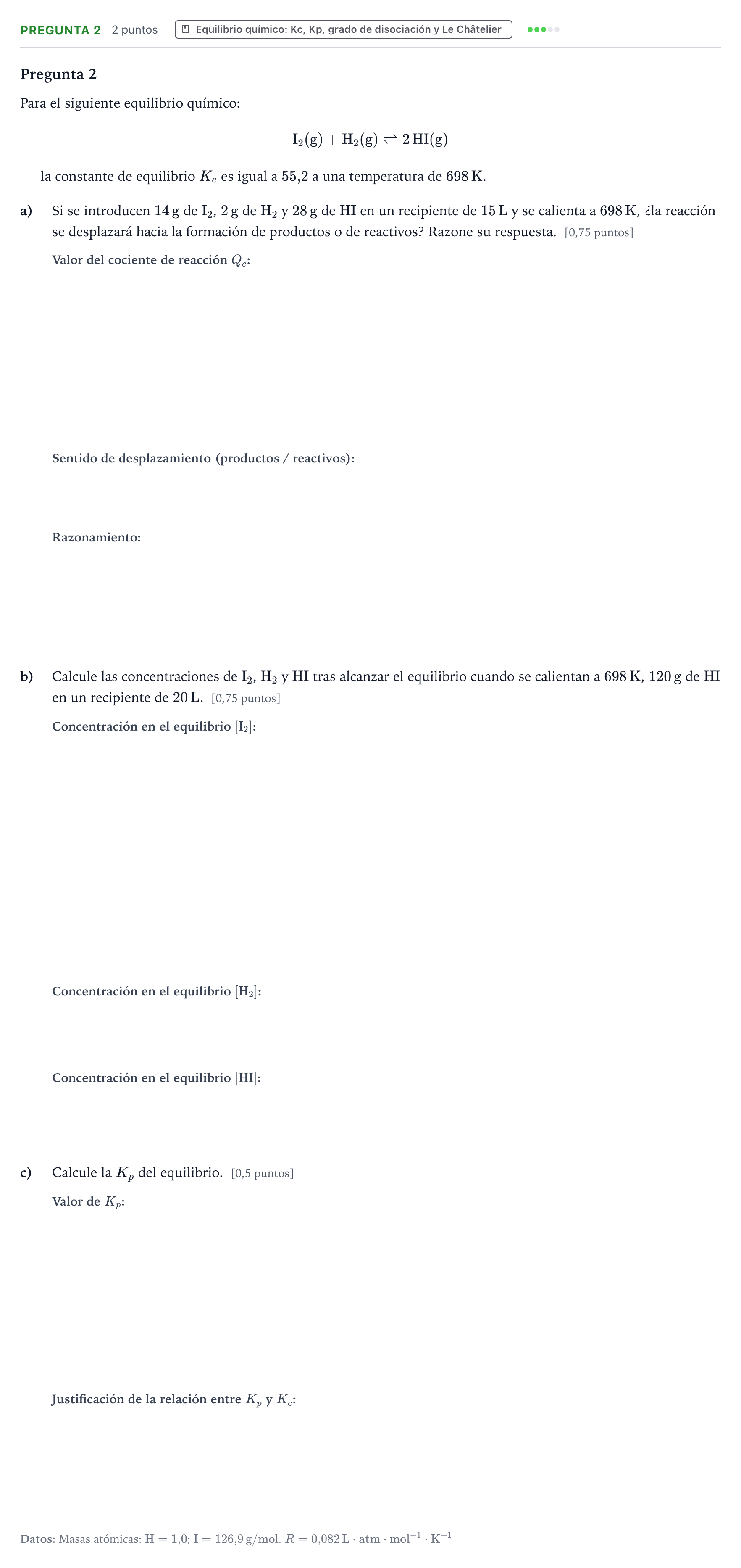 Enunciado: Pregunta 2 · Química PAU La Rioja Extraordinaria 2024