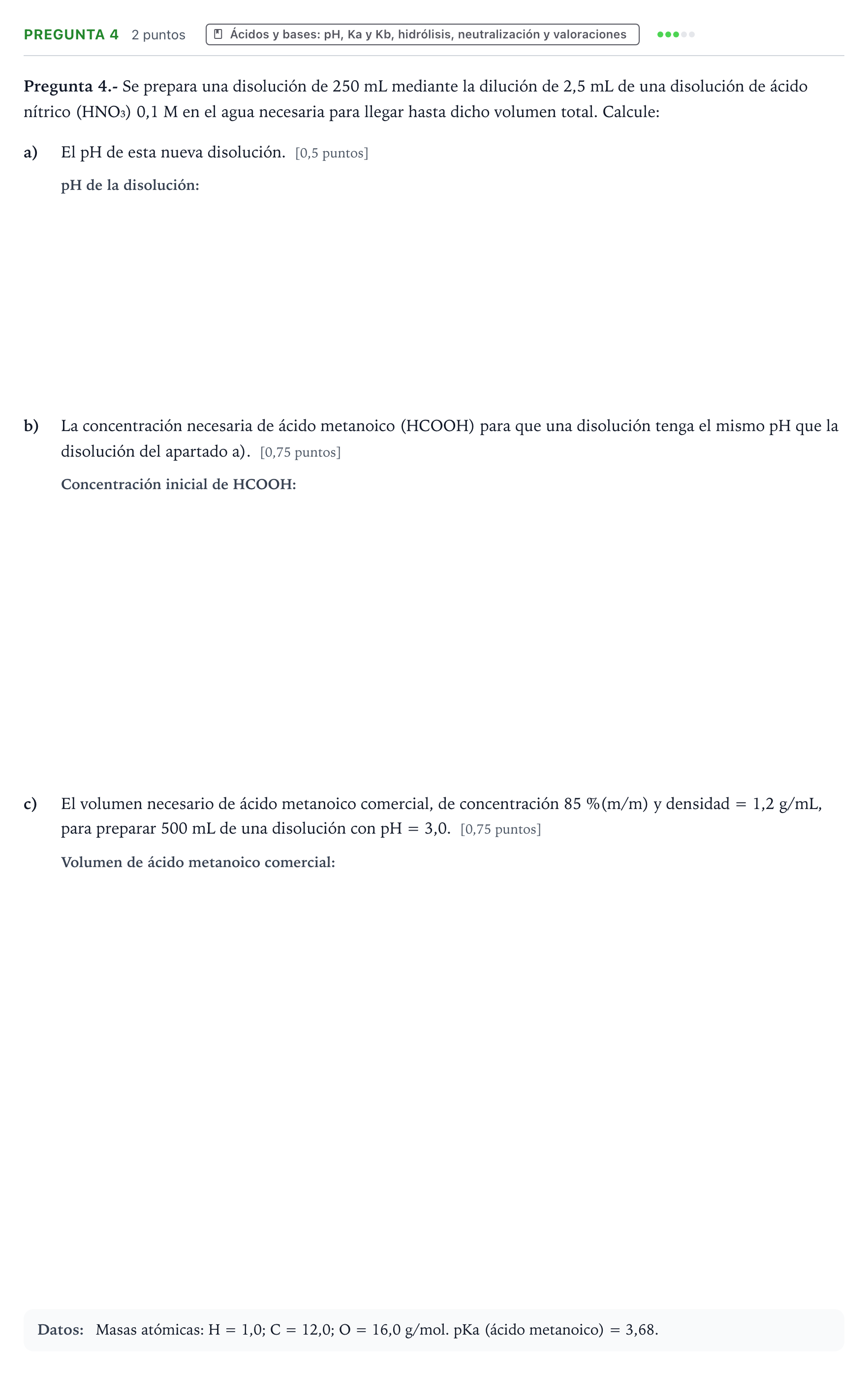 Enunciado: Pregunta 4 · Química PAU La Rioja Extraordinaria 2024
