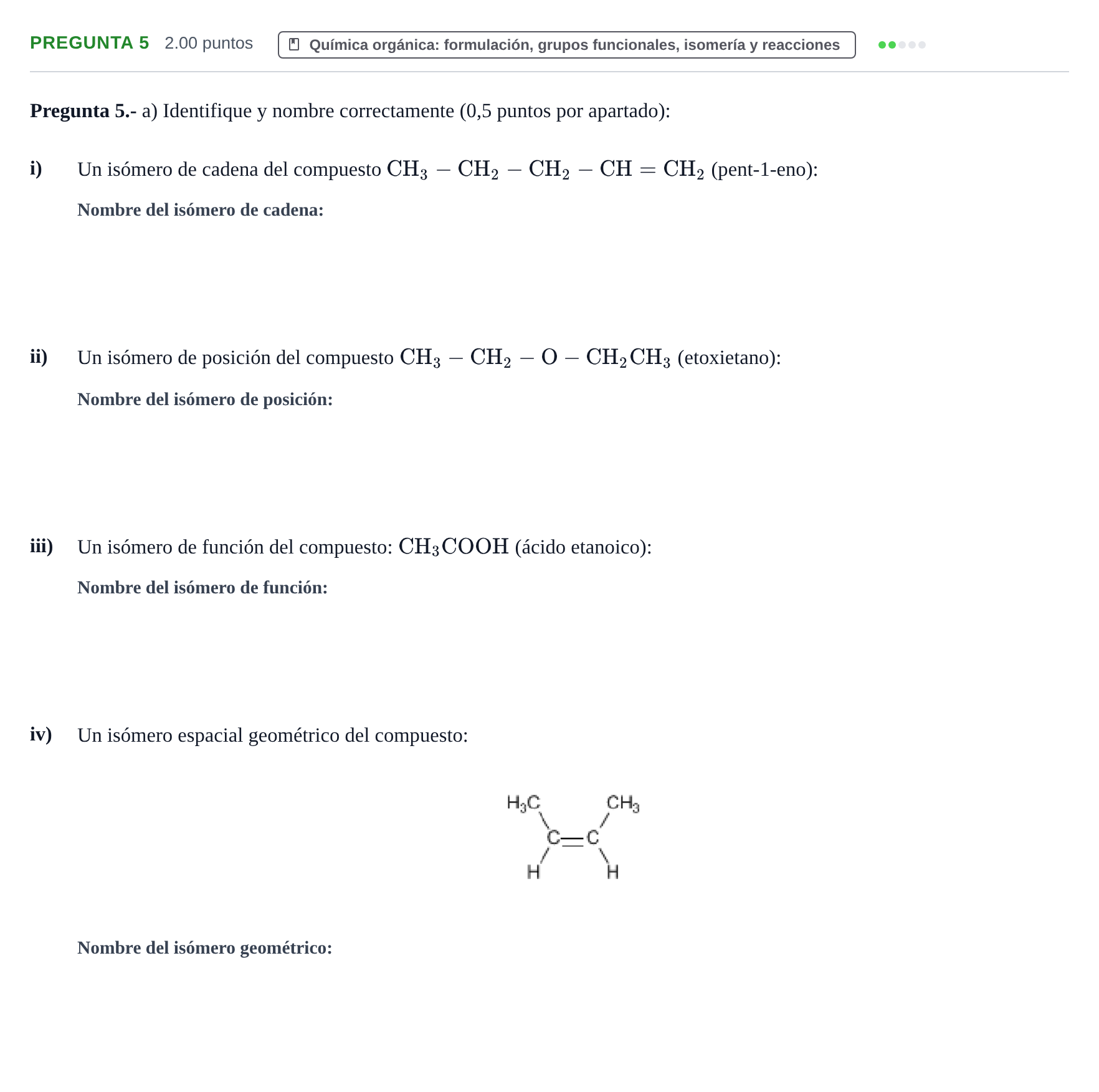 Enunciado: Pregunta 5 · Química PAU La Rioja Extraordinaria 2024