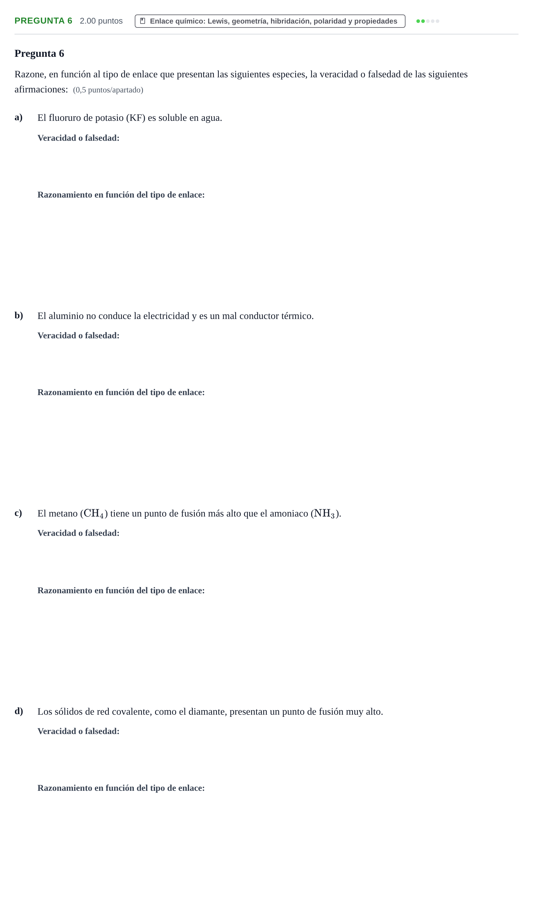 Enunciado: Pregunta 6 · Química PAU La Rioja Extraordinaria 2024