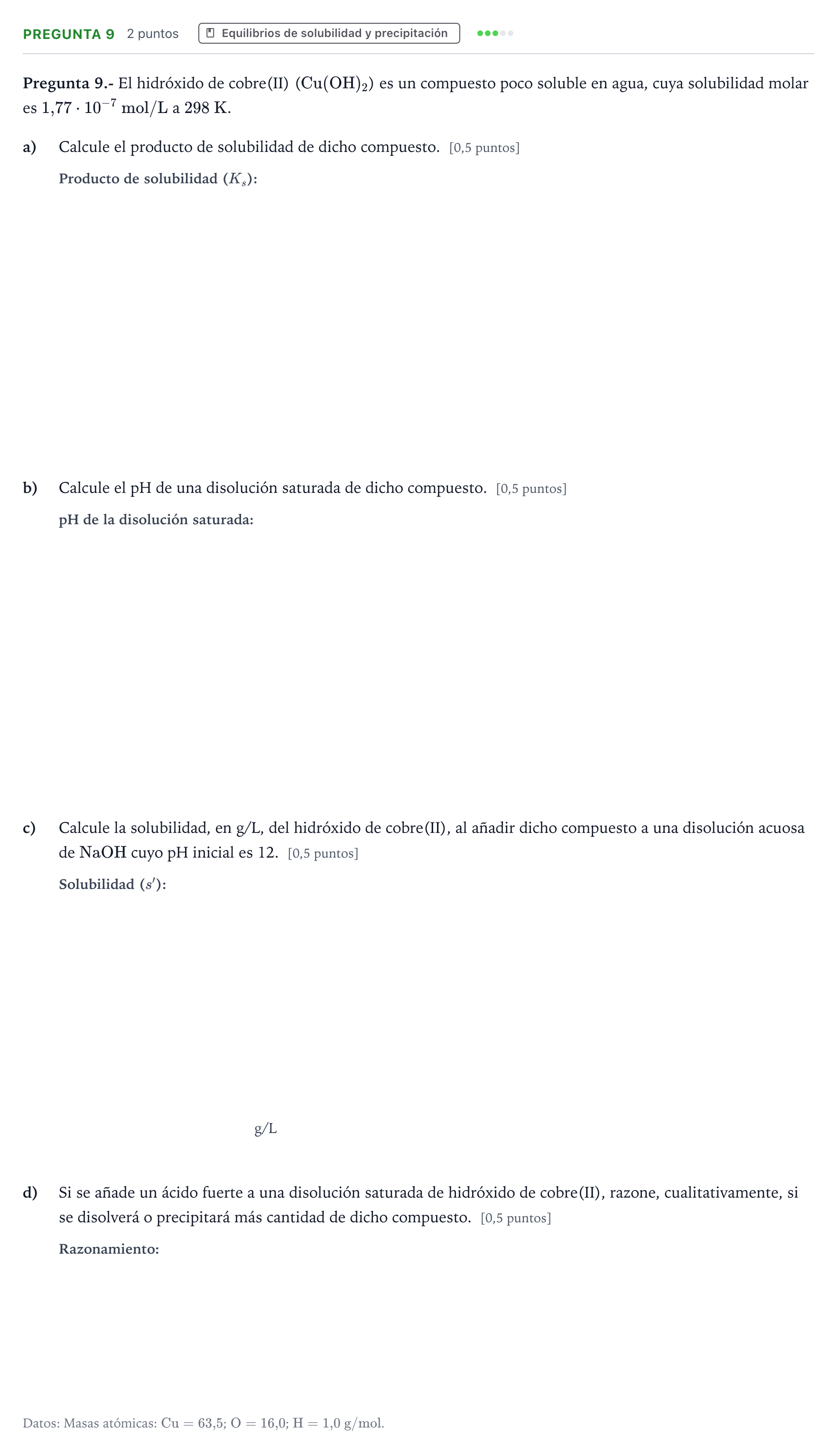 Enunciado: Pregunta 9 · Química PAU La Rioja Extraordinaria 2024