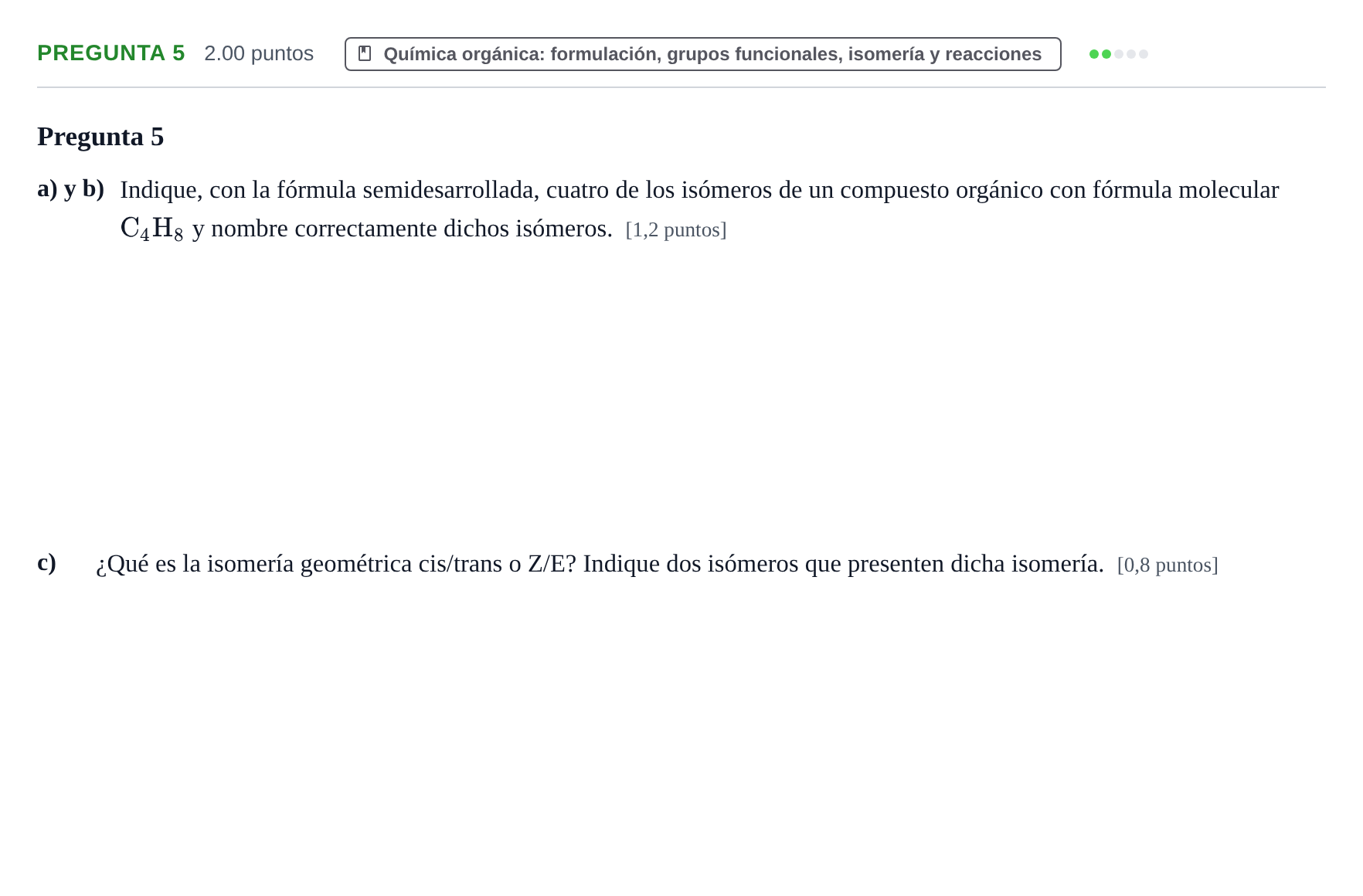 Enunciado: Pregunta 5 · Química PAU La Rioja Ordinaria 2024
