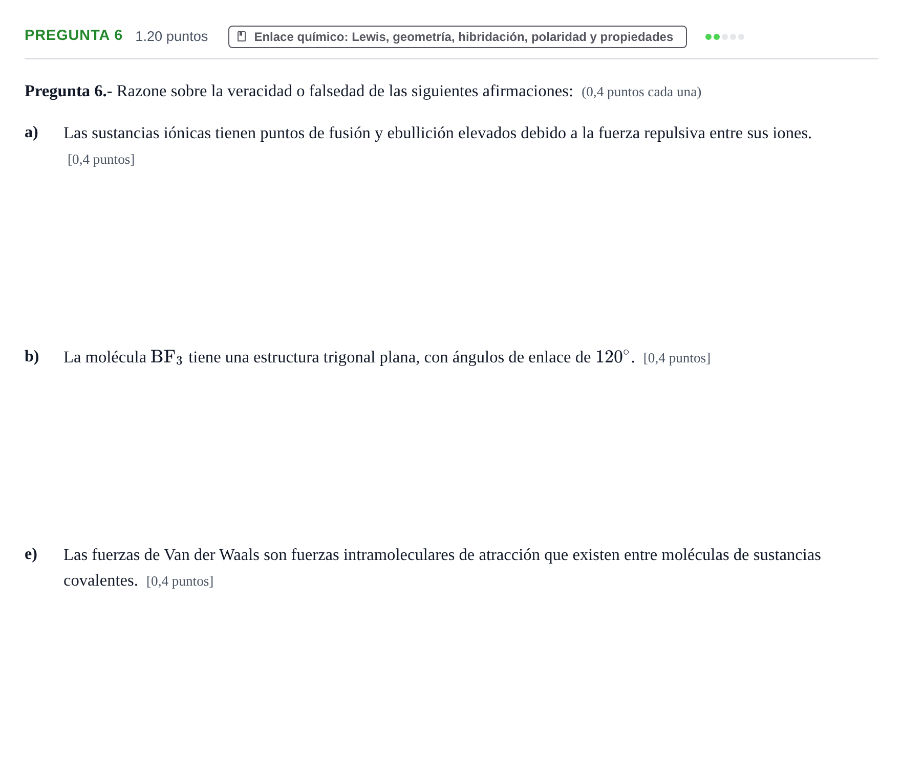 Enunciado: Pregunta 6 - Enlace químico · Química PAU La Rioja Ordinaria 2024