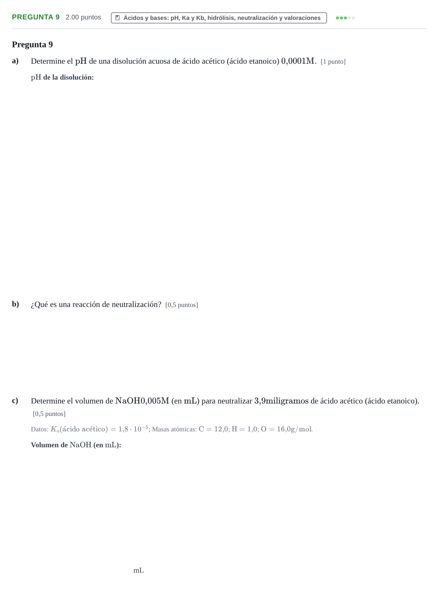 Enunciado: Pregunta 9 · Química PAU La Rioja Ordinaria 2024