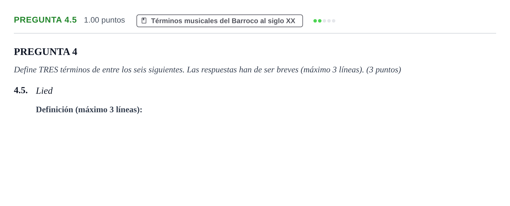 Enunciado: Pregunta 4.5 · Análisis Musical II PAU La Rioja Ordinaria 2024