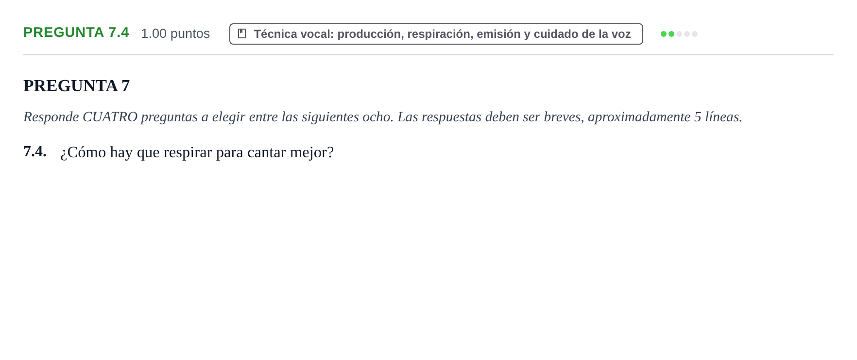 Enunciado: Pregunta 7.4 · Coro y Técnica Vocal PAU La Rioja Extraordinaria 2024