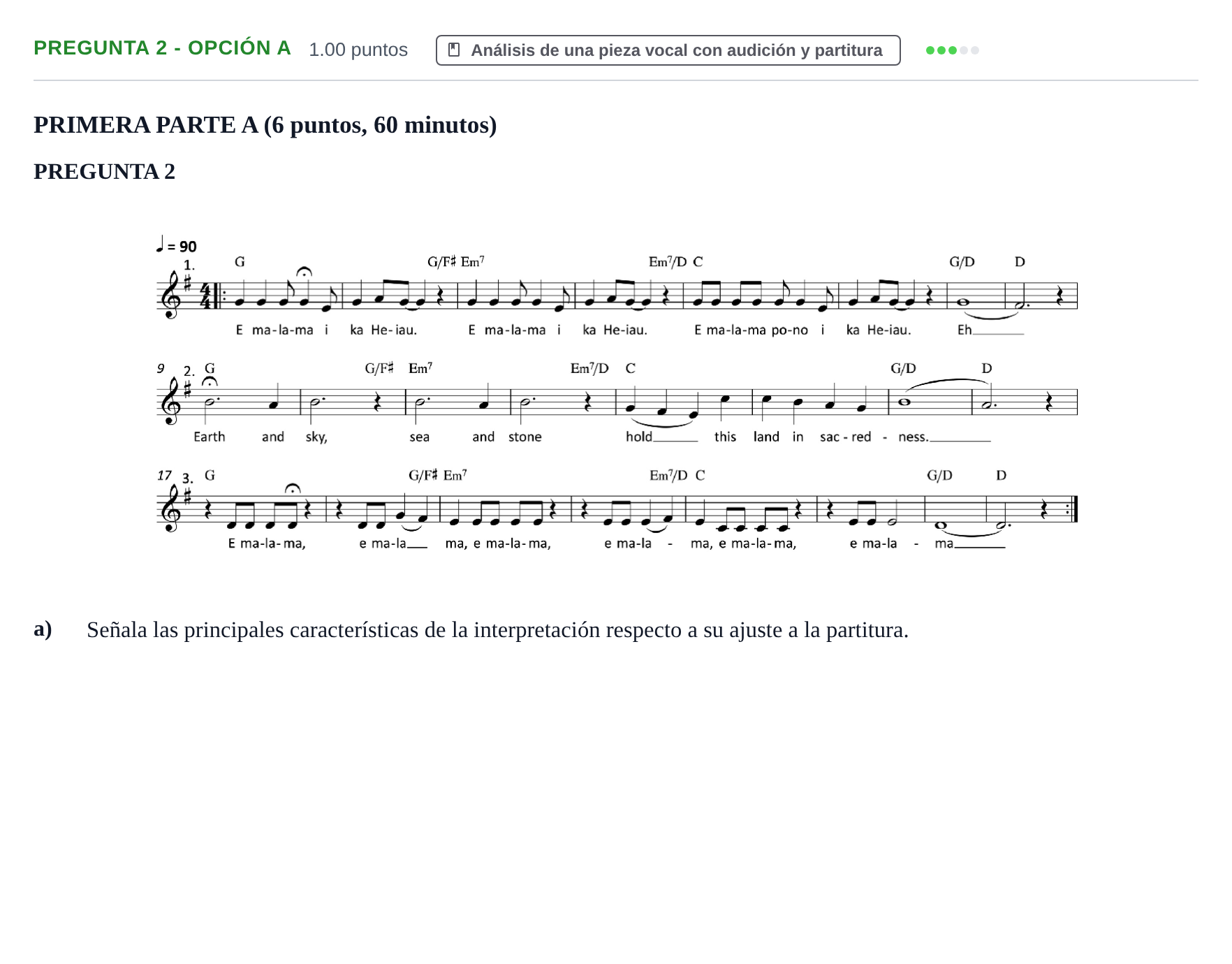 Enunciado: Pregunta 2 - Opción a · Coro y Técnica Vocal PAU La Rioja Ordinaria 2024
