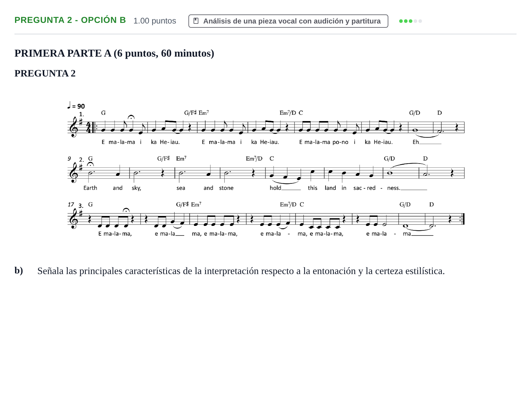 Enunciado: Pregunta 2 - Opción b · Coro y Técnica Vocal PAU La Rioja Ordinaria 2024