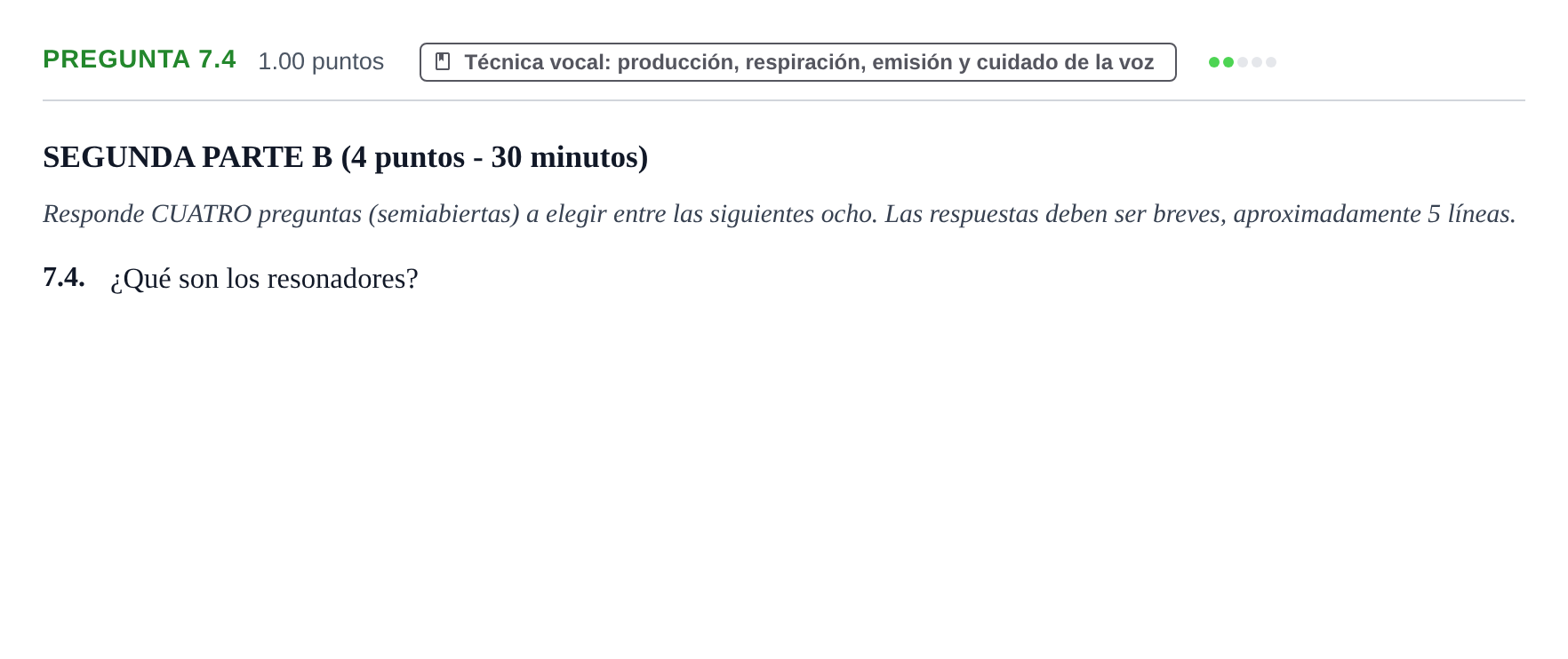 Enunciado: Pregunta 7.4 · Coro y Técnica Vocal PAU La Rioja Ordinaria 2024