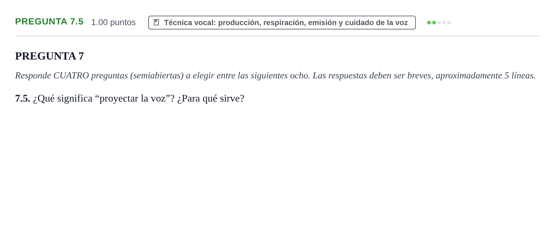 Enunciado: Pregunta 7.5 · Coro y Técnica Vocal PAU La Rioja Ordinaria 2024