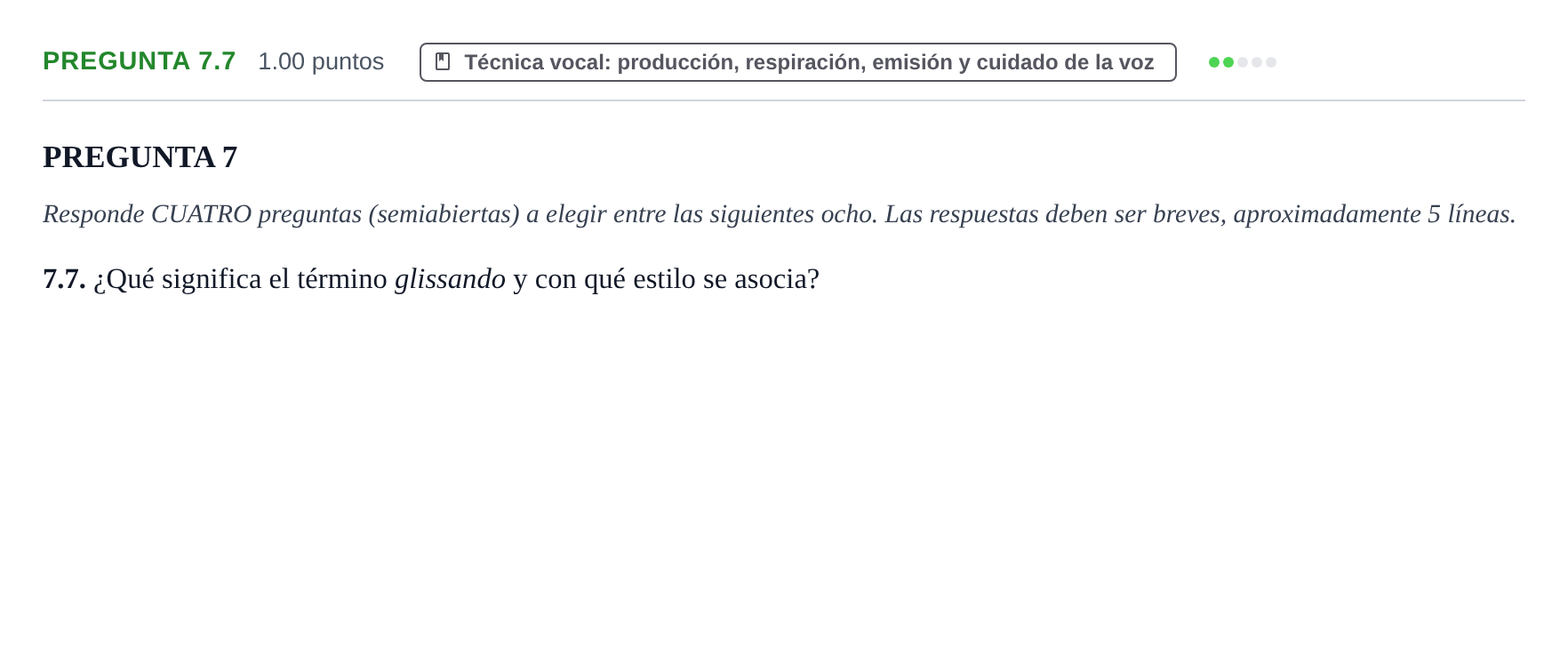 Enunciado: Pregunta 7.7 · Coro y Técnica Vocal PAU La Rioja Ordinaria 2024