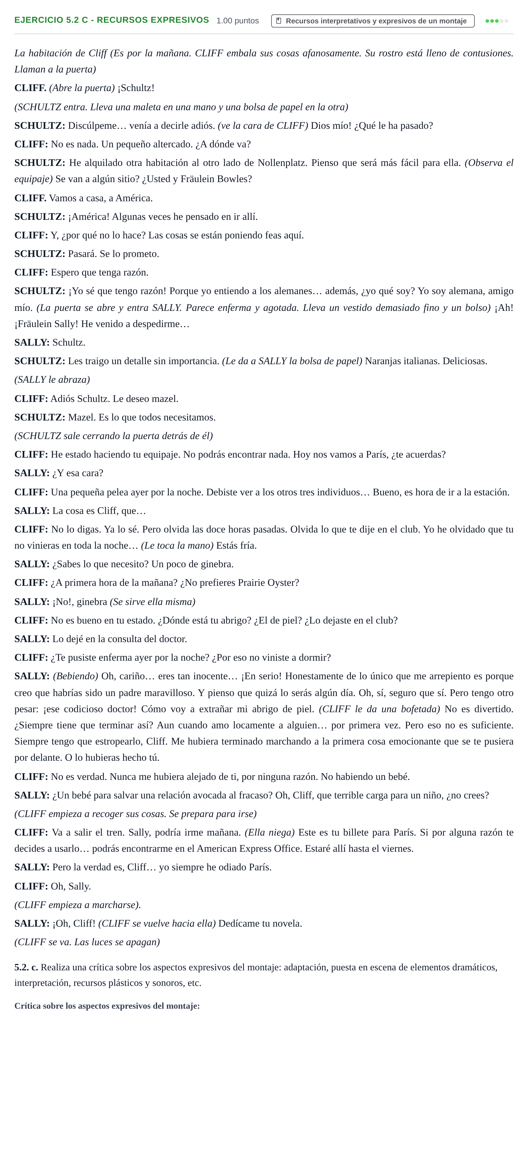 Enunciado: Ejercicio 5.2 c - Recursos expresivos · Artes Escénicas PAU La Rioja Ordinaria 2024