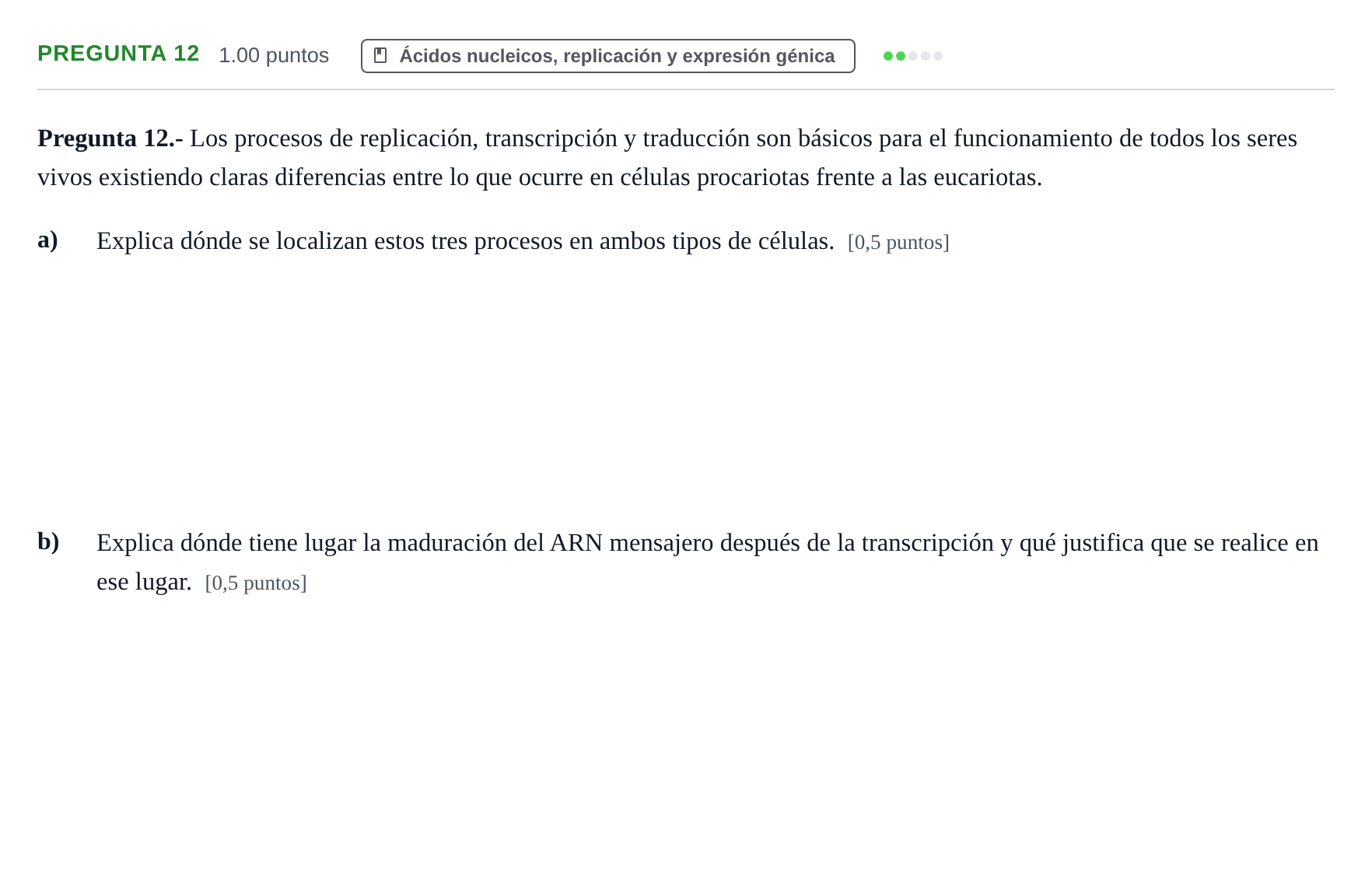 Enunciado: Pregunta 12 · Biología PAU La Rioja Ordinaria 2024