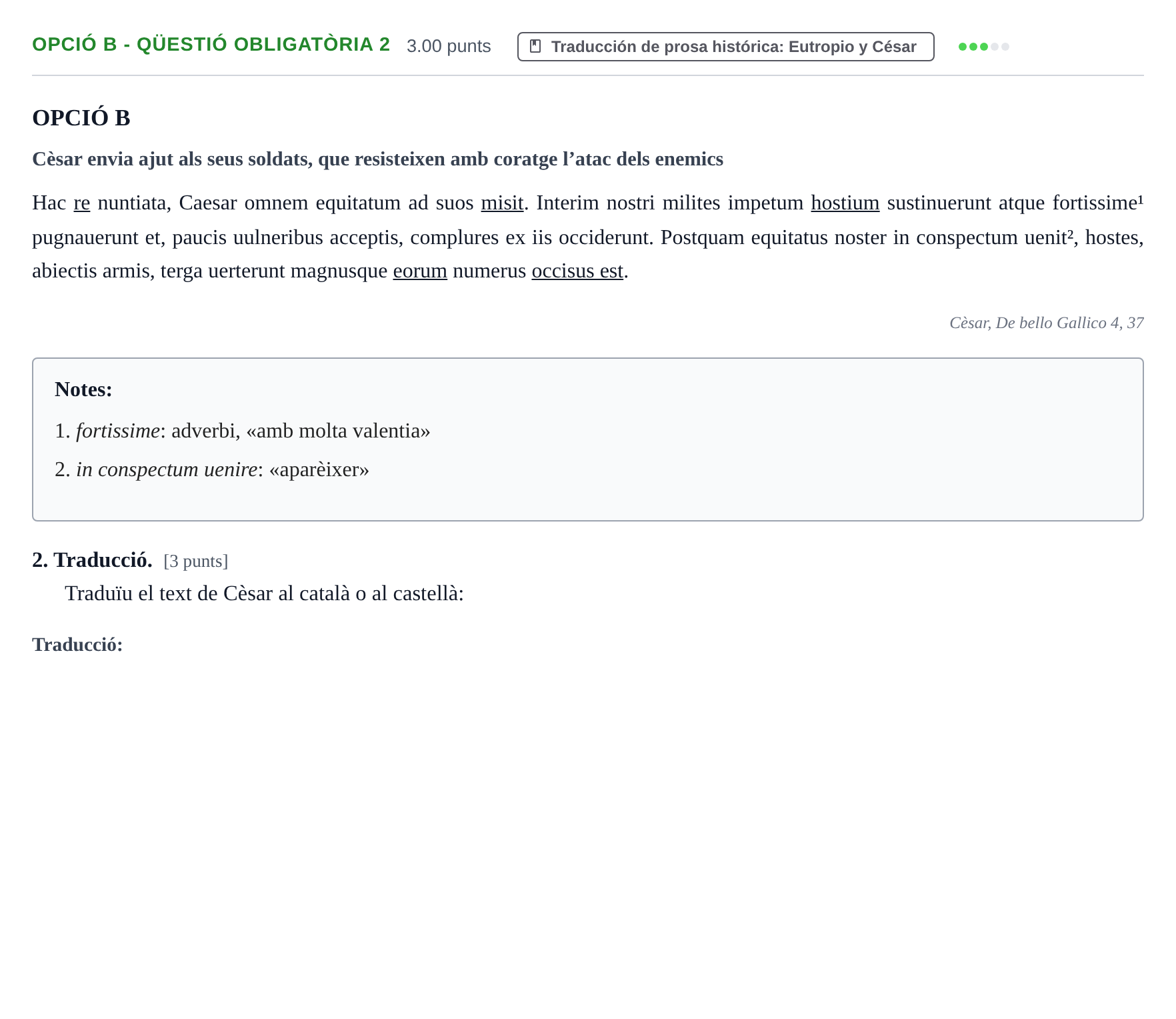 Enunciado: Ejercicio Opció B - Qüestió obligatòria 2 · Latín II PAU Baleares Extraordinaria 2023