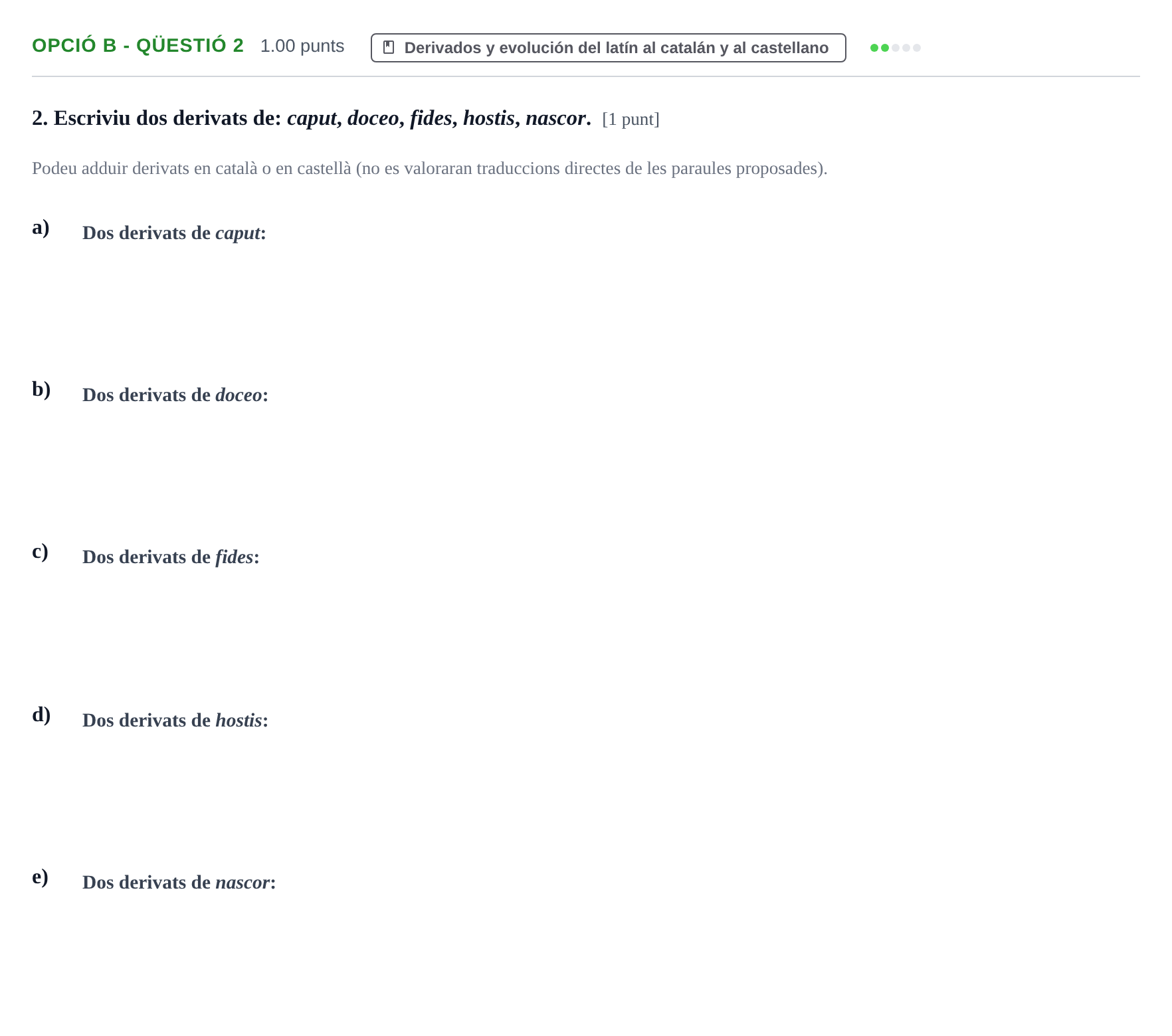 Enunciado: Ejercicio Opció B - Qüestió 2 · Latín II PAU Baleares Extraordinaria 2023