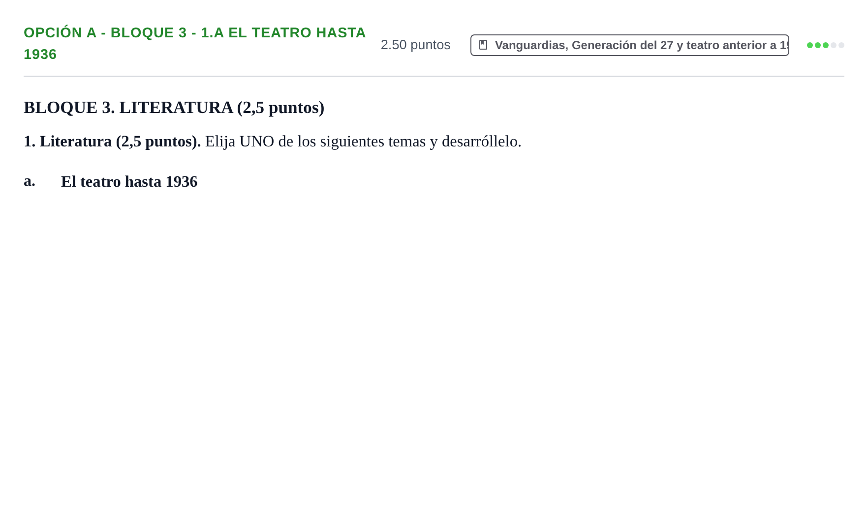 Enunciado: Opción A - Bloque 3 - 1.a El teatro hasta 1936 · Lengua Castellana y Literatura II PAU Baleares Extraordinaria 2023
