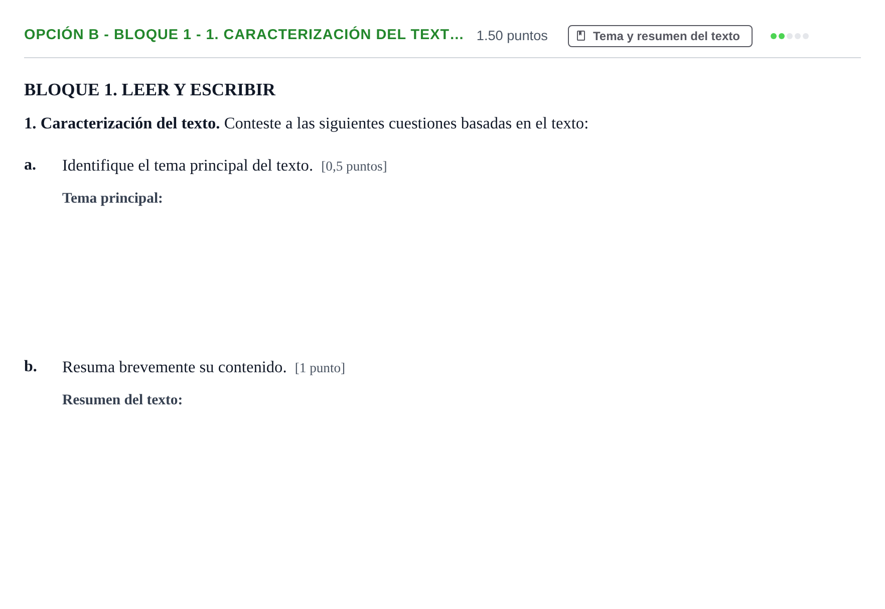 Enunciado: Opción B - Bloque 1 - 1. Caracterización del text… · Lengua Castellana y Literatura II PAU Baleares Extraordinaria 2023