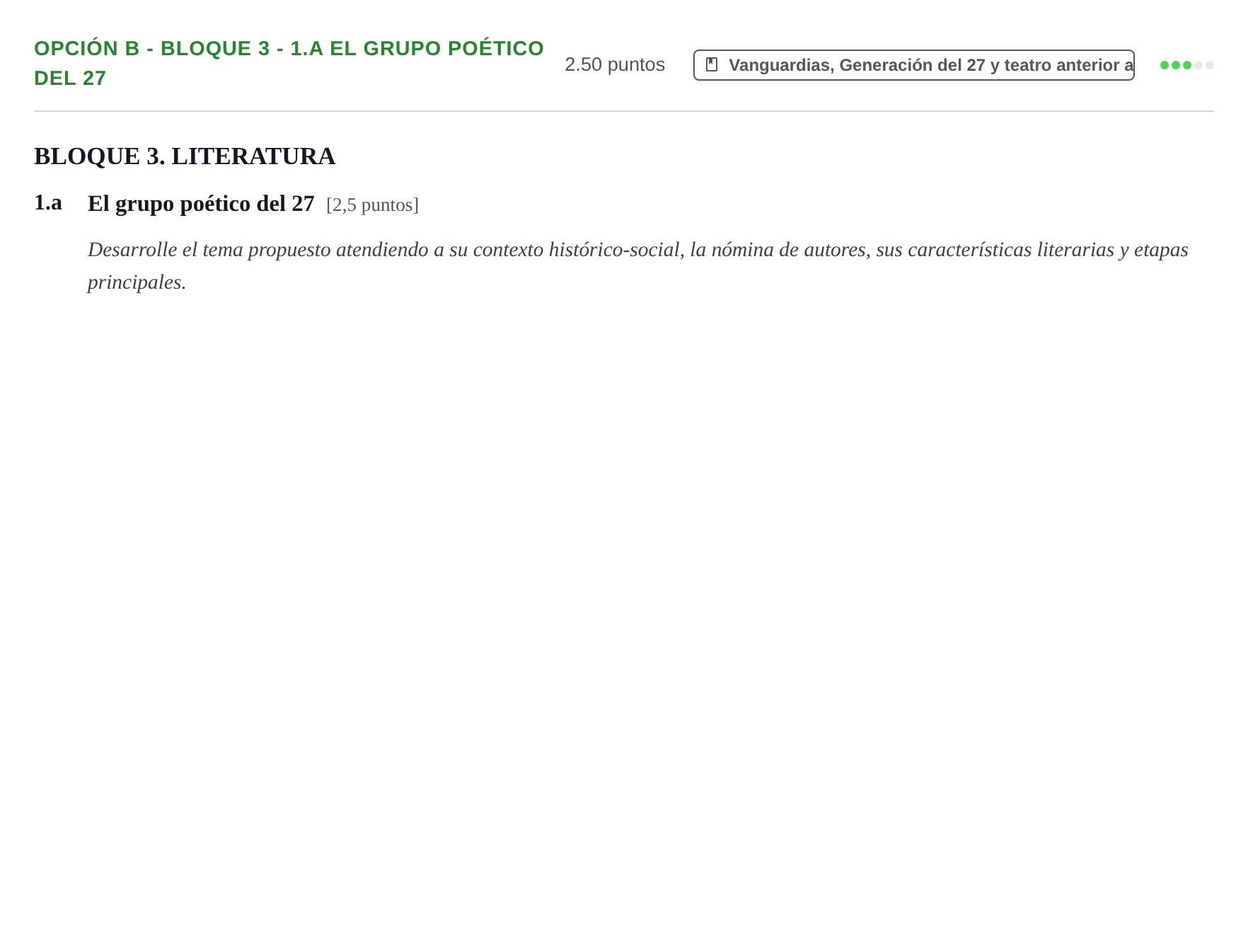Enunciado: Opción B - Bloque 3 - 1.a El grupo poético del 27 · Lengua Castellana y Literatura II PAU Baleares Extraordinaria 2023