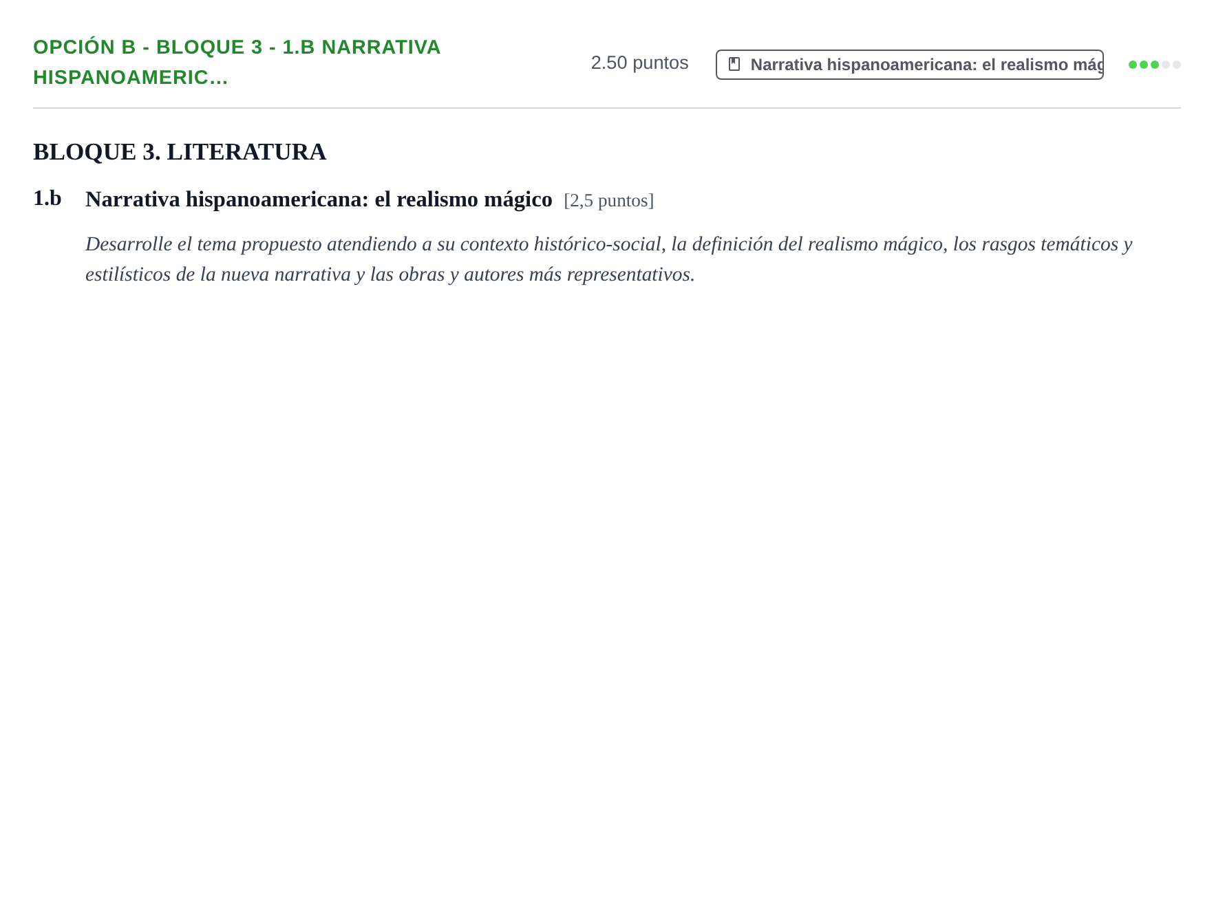 Enunciado: Opción B - Bloque 3 - 1.b Narrativa hispanoameric… · Lengua Castellana y Literatura II PAU Baleares Extraordinaria 2023