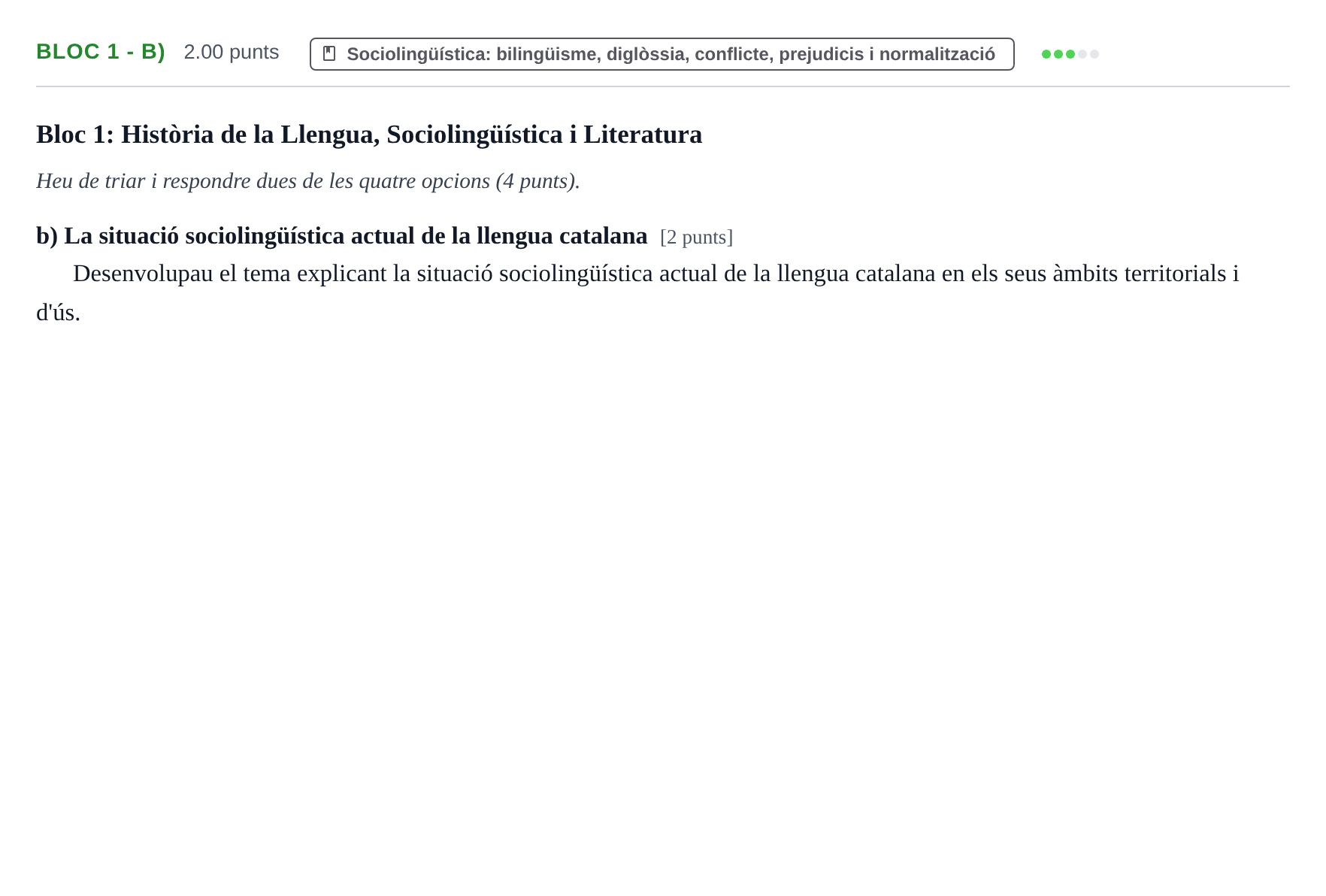 Enunciado: Ejercicio Bloc 1 - b) · Lengua Catalana y Literatura II PAU Baleares Extraordinaria 2023