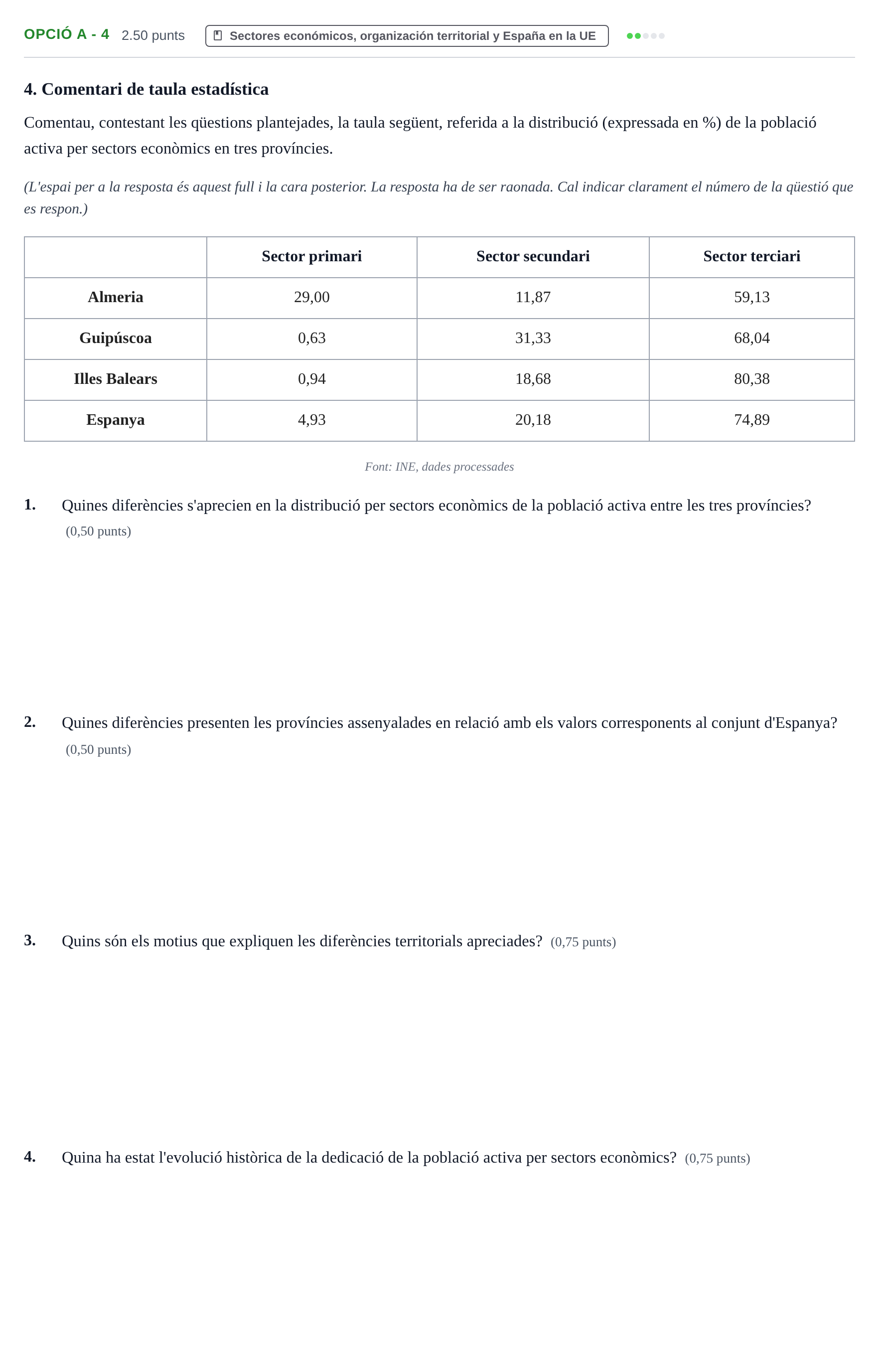 Enunciado: Ejercicio Opció A - 4 · Geografía PAU Baleares Ordinaria 2023
