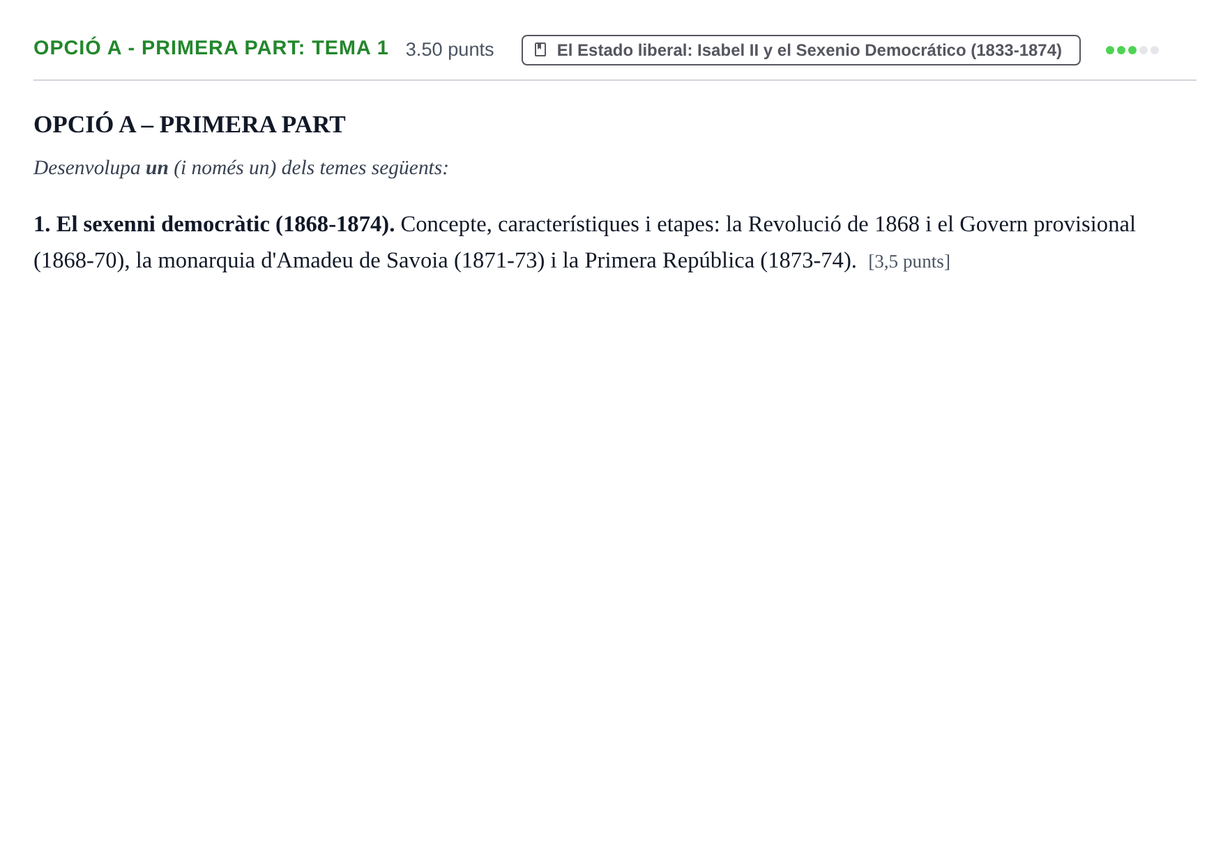 Enunciado: Ejercicio Opció A - Primera Part: Tema 1 · Historia de España PAU Baleares Extraordinaria 2023
