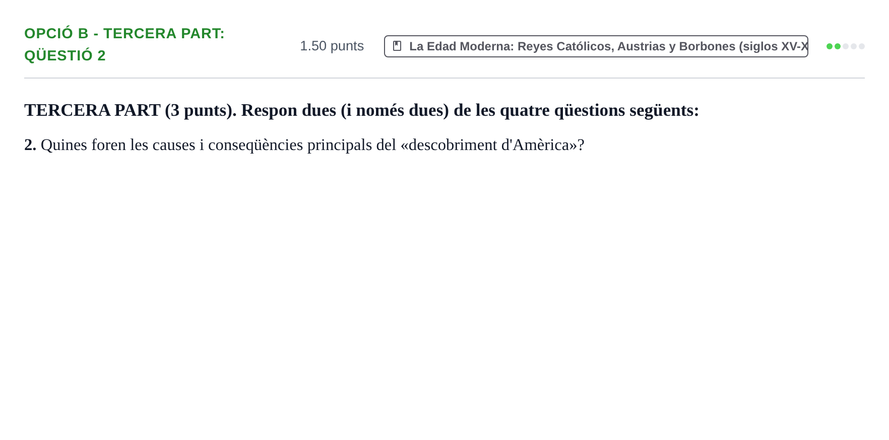 Enunciado: Ejercicio Opció B - Tercera Part: Qüestió 2 · Historia de España PAU Baleares Extraordinaria 2023