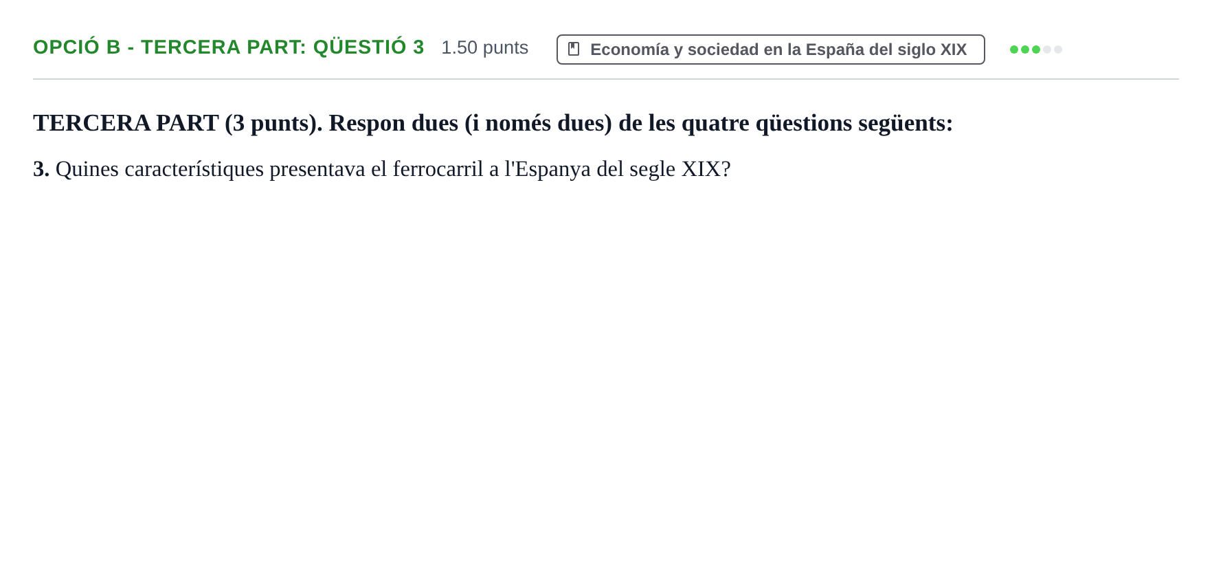 Enunciado: Ejercicio Opció B - Tercera Part: Qüestió 3 · Historia de España PAU Baleares Extraordinaria 2023