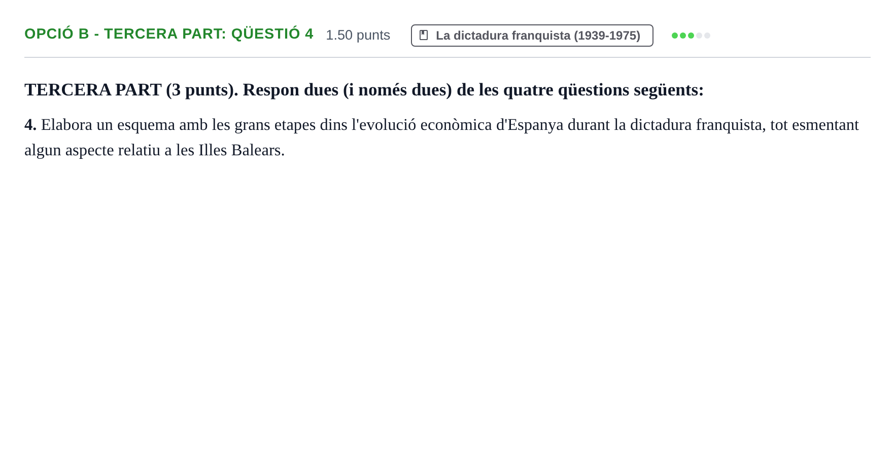 Enunciado: Ejercicio Opció B - Tercera Part: Qüestió 4 · Historia de España PAU Baleares Extraordinaria 2023