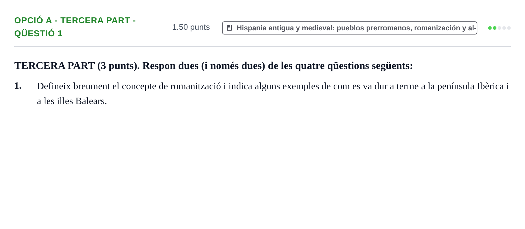 Enunciado: Ejercicio Opció A - Tercera part - Qüestió 1 · Historia de España PAU Baleares Ordinaria 2023