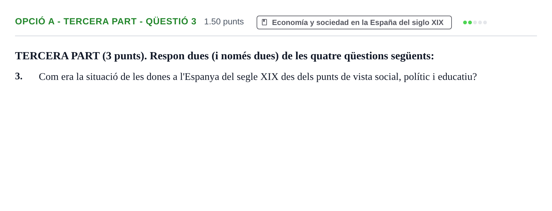 Enunciado: Ejercicio Opció A - Tercera part - Qüestió 3 · Historia de España PAU Baleares Ordinaria 2023
