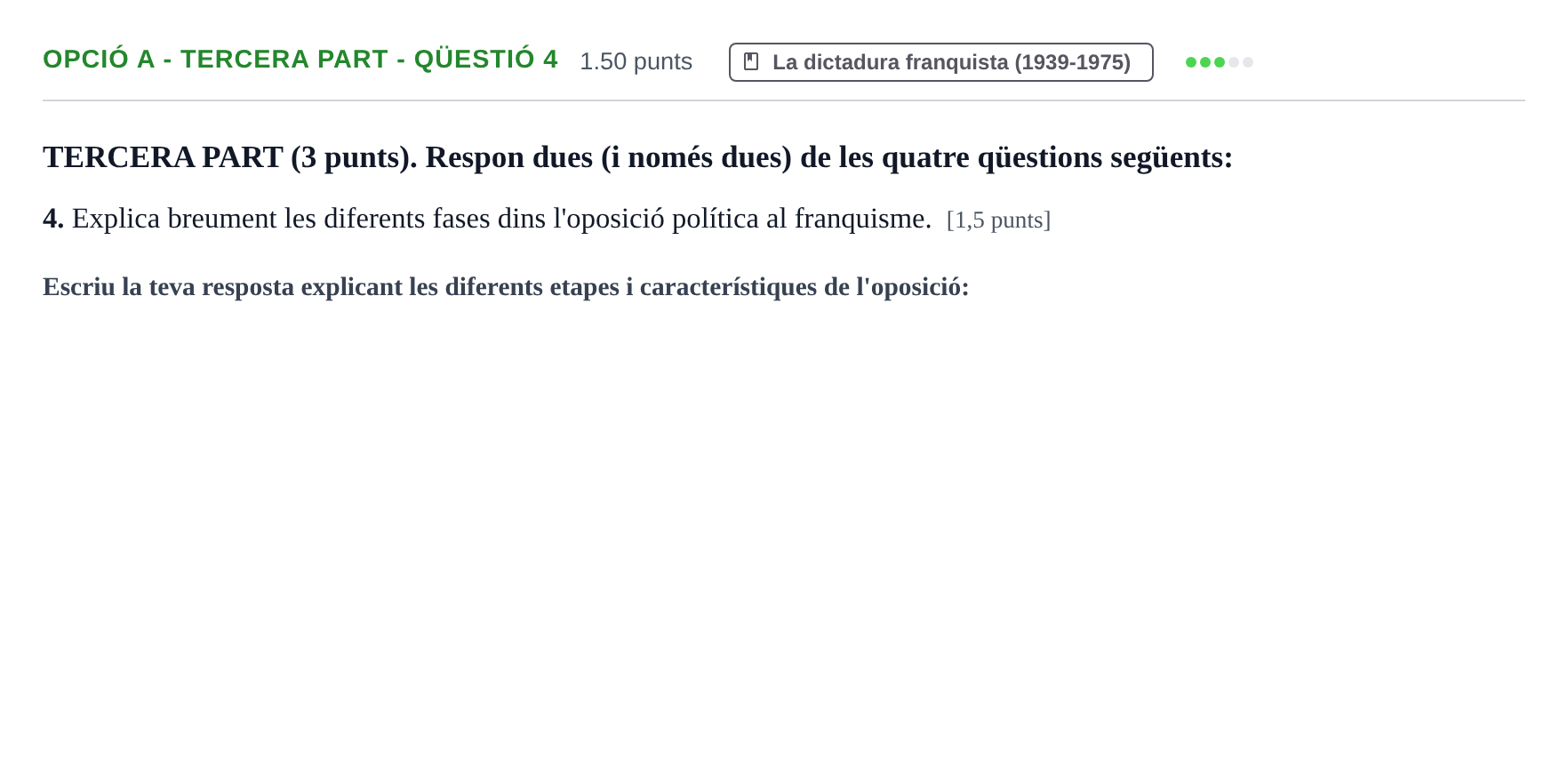 Enunciado: Ejercicio Opció A - Tercera part - Qüestió 4 · Historia de España PAU Baleares Ordinaria 2023