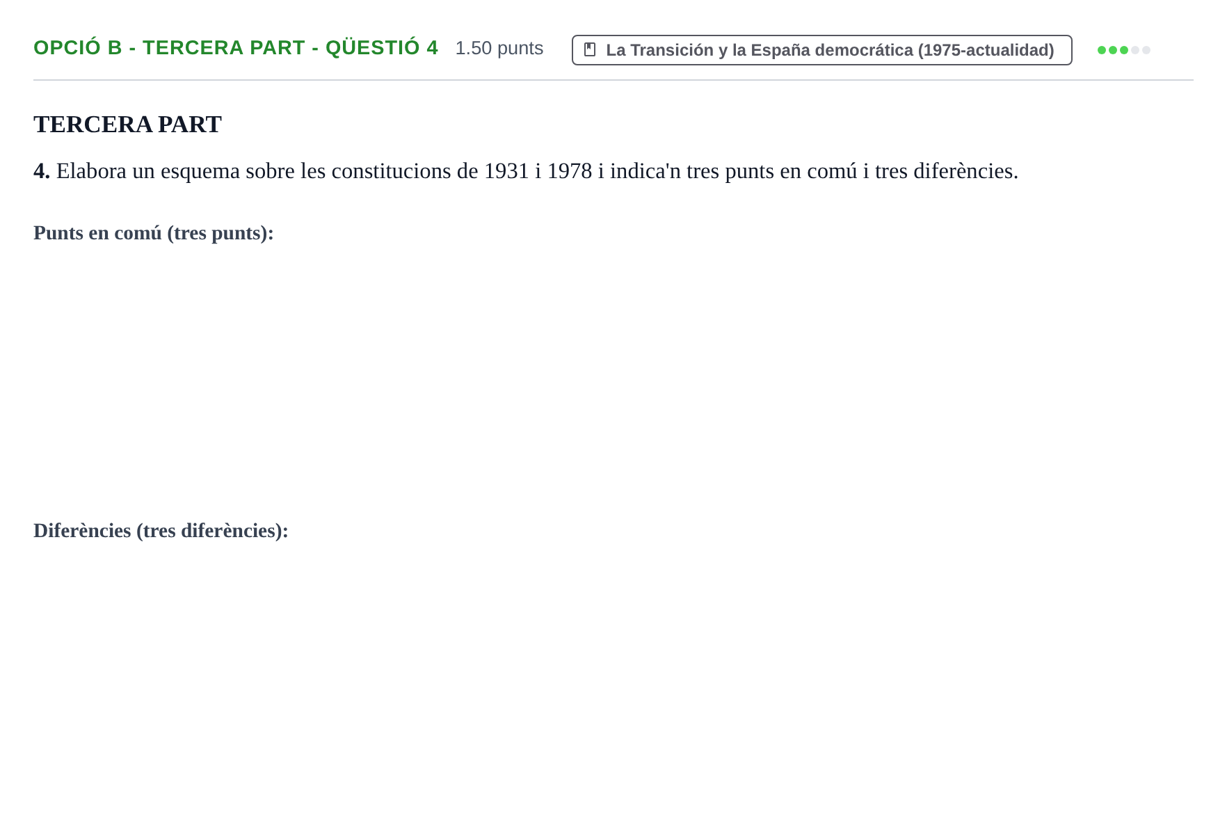 Enunciado: Ejercicio Opció B - Tercera part - Qüestió 4 · Historia de España PAU Baleares Ordinaria 2023
