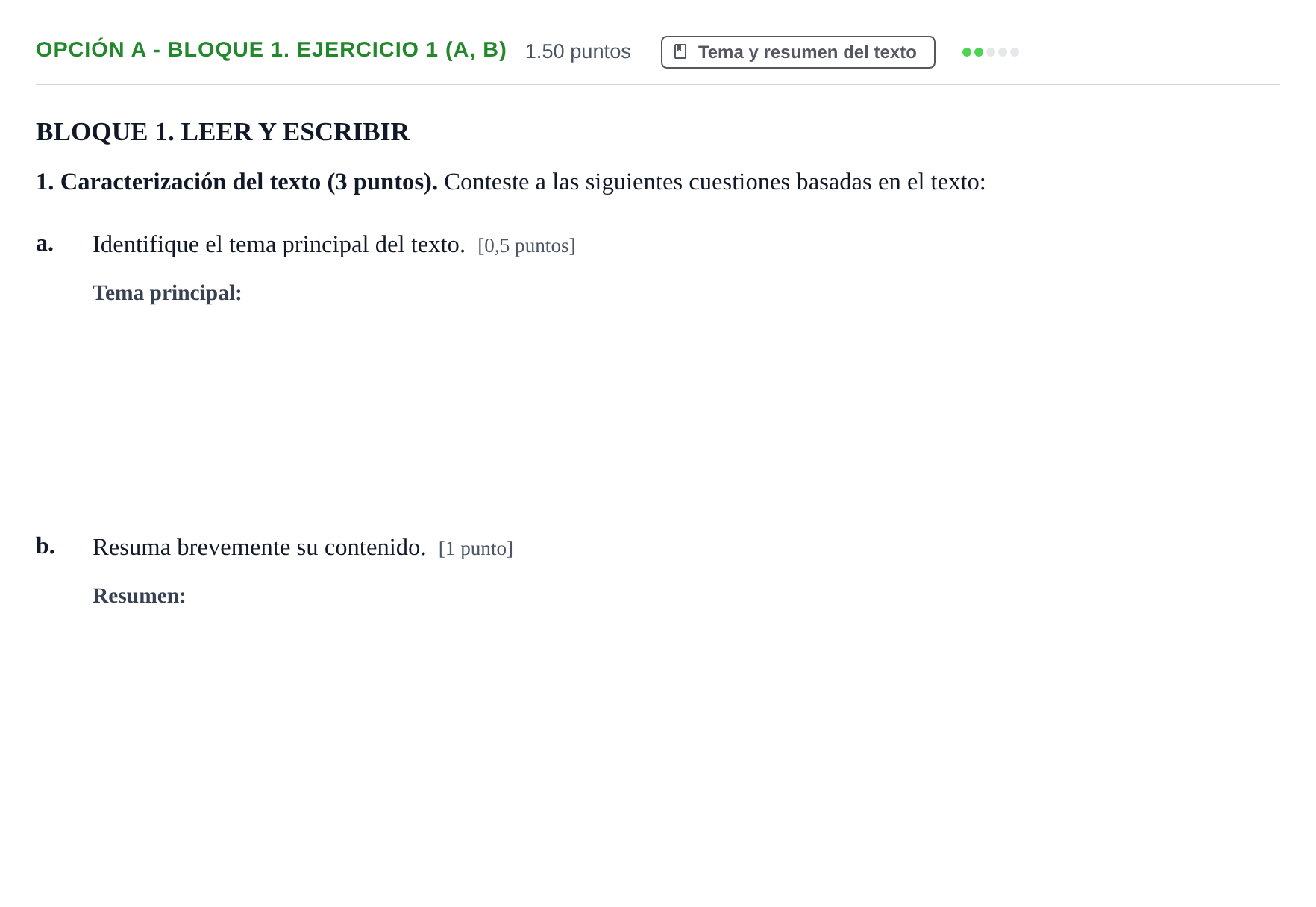 Enunciado: Opción A - Bloque 1. Ejercicio 1 (a, b) · Lengua Castellana y Literatura II PAU Baleares Ordinaria 2023
