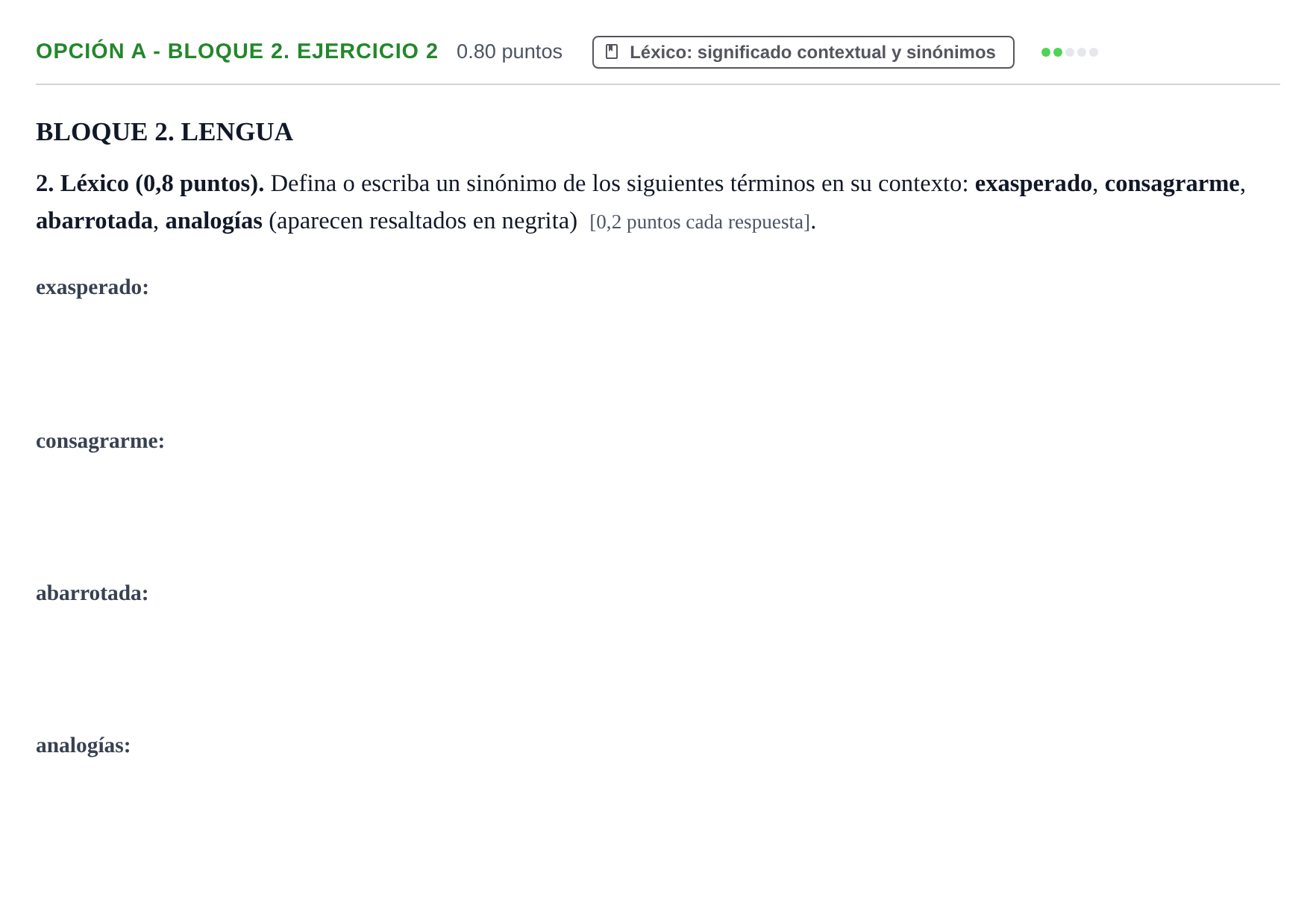 Enunciado: Opción A - Bloque 2. Ejercicio 2 · Lengua Castellana y Literatura II PAU Baleares Ordinaria 2023