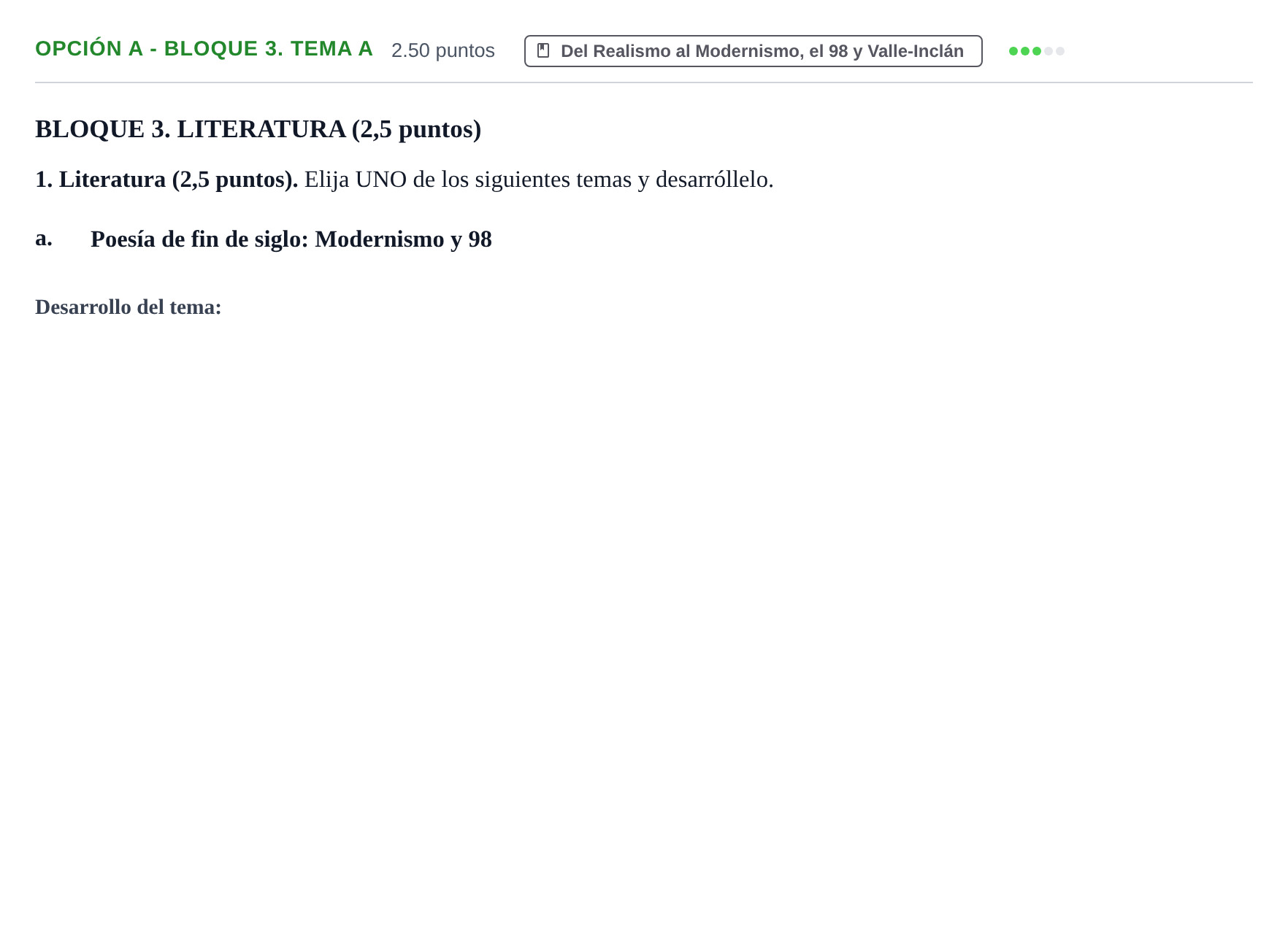 Enunciado: Opción A - Bloque 3. Tema a · Lengua Castellana y Literatura II PAU Baleares Ordinaria 2023