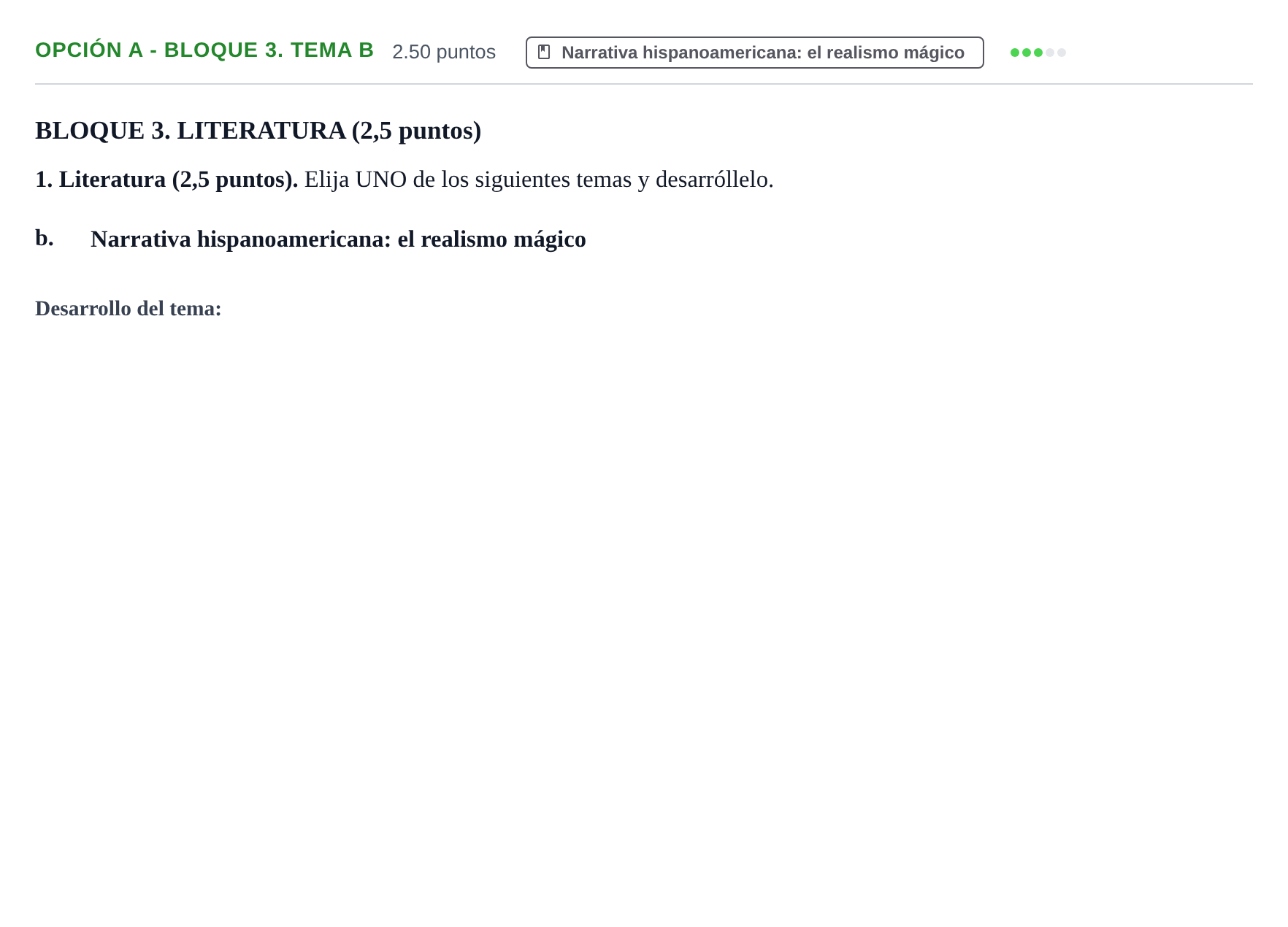 Enunciado: Opción A - Bloque 3. Tema b · Lengua Castellana y Literatura II PAU Baleares Ordinaria 2023