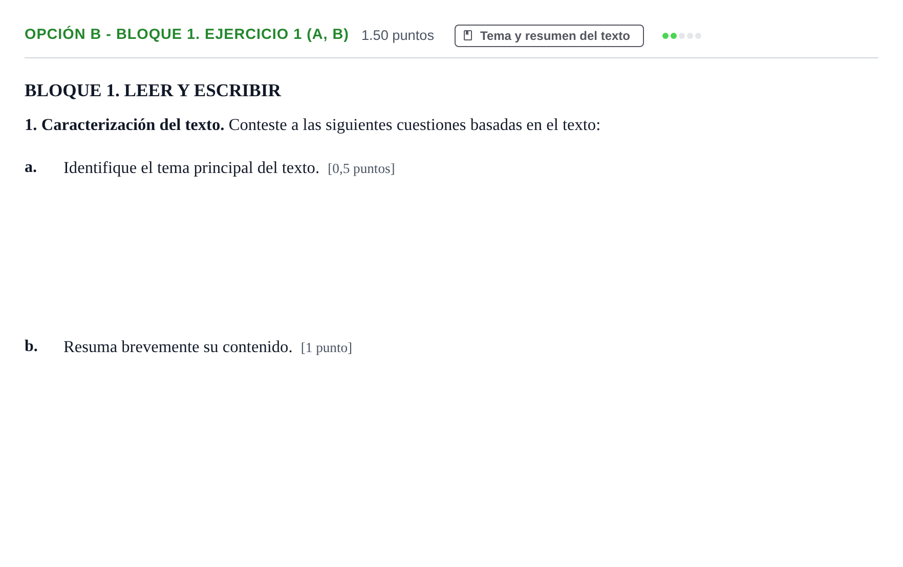 Enunciado: Opción B - Bloque 1. Ejercicio 1 (a, b) · Lengua Castellana y Literatura II PAU Baleares Ordinaria 2023