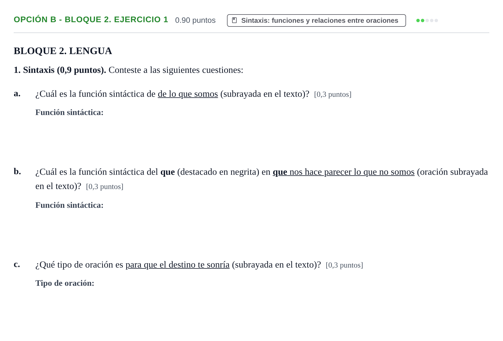Enunciado: Opción B - Bloque 2. Ejercicio 1 · Lengua Castellana y Literatura II PAU Baleares Ordinaria 2023