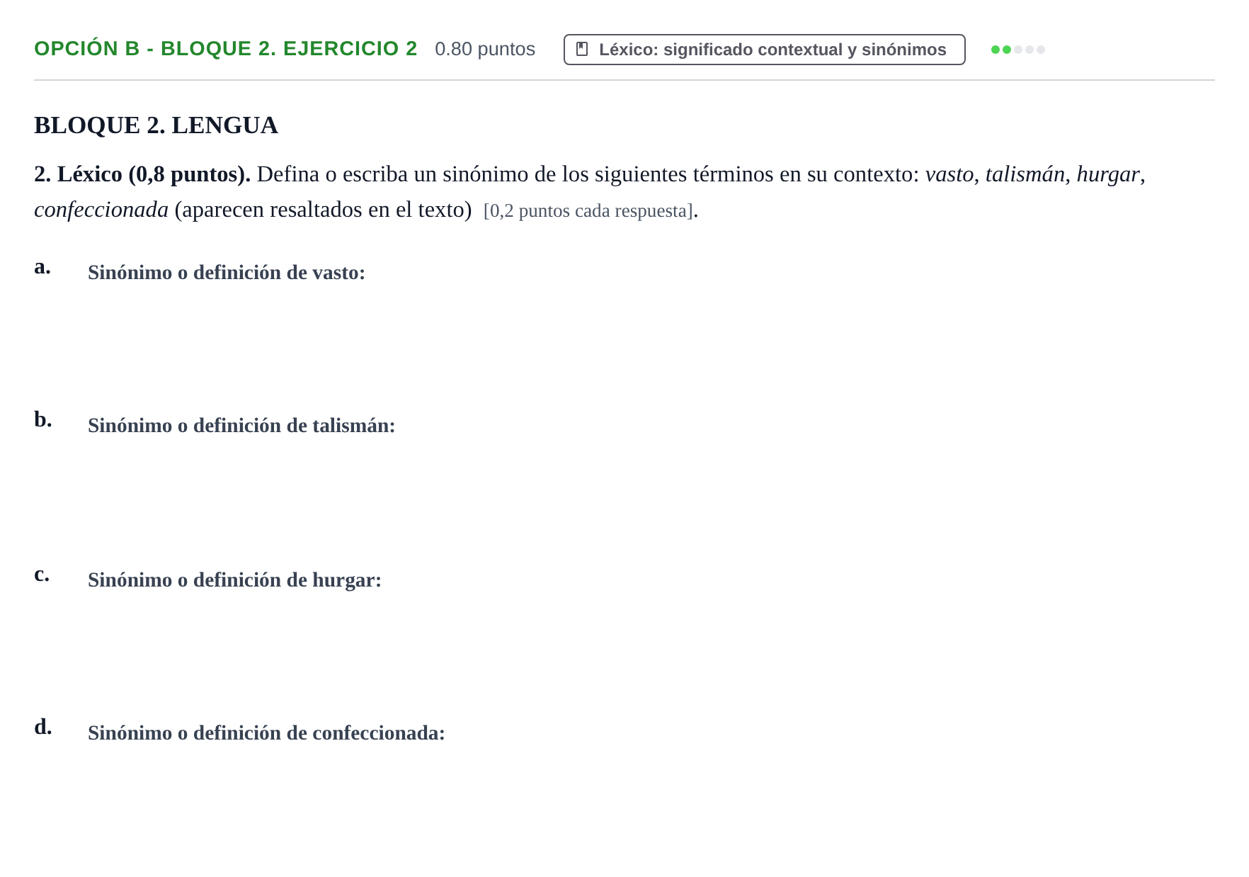 Enunciado: Opción B - Bloque 2. Ejercicio 2 · Lengua Castellana y Literatura II PAU Baleares Ordinaria 2023
