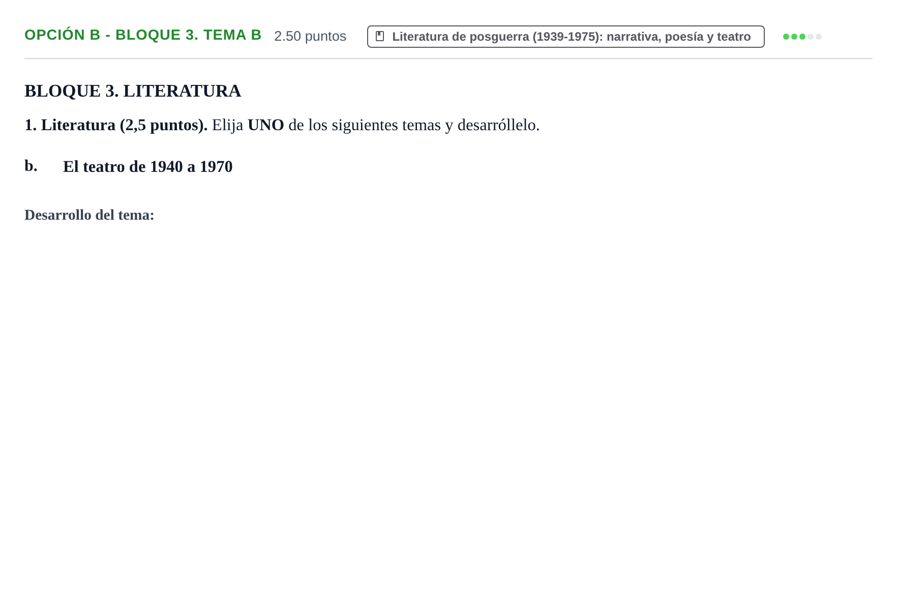 Enunciado: Opción B - Bloque 3. Tema b · Lengua Castellana y Literatura II PAU Baleares Ordinaria 2023